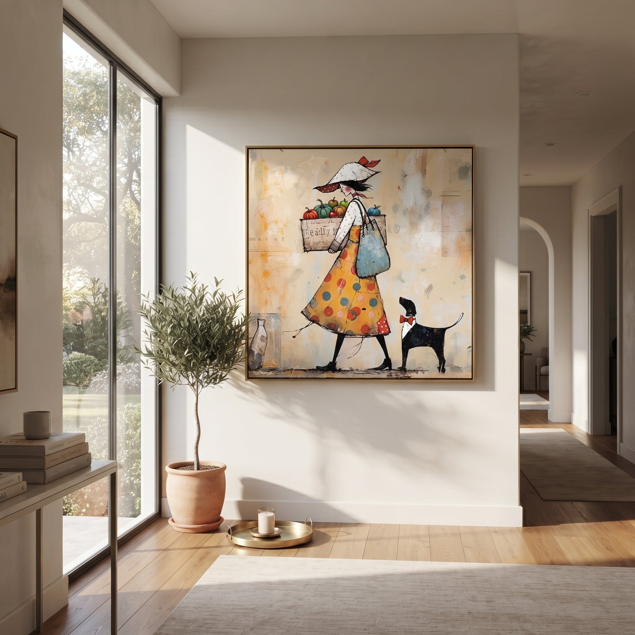Market Bags Follow Her styled in a layered residential interior