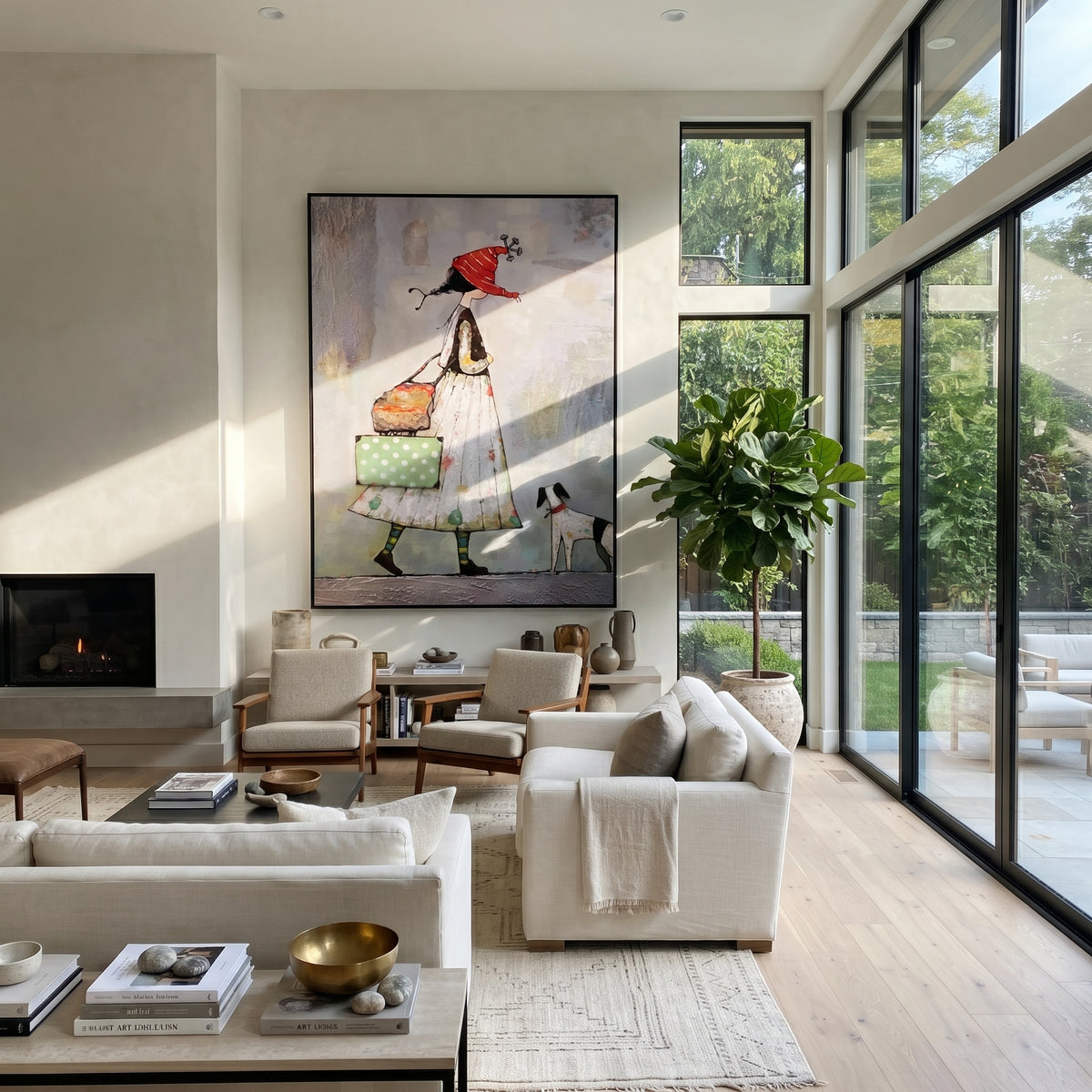 Red Hat Crosses Lavender presented above a contemporary console