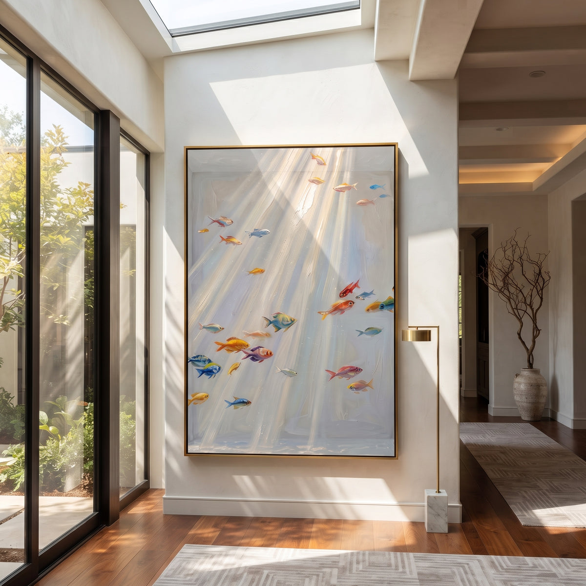 Pastel Rain Scatters Light displayed in a warm contemporary interior