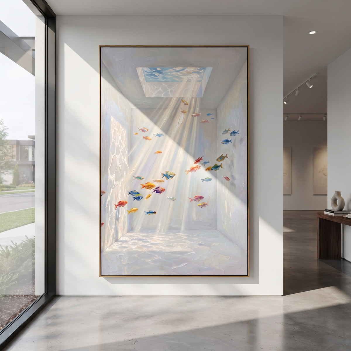 Pastel Rain Scatters Light styled with neutral modern furnishings