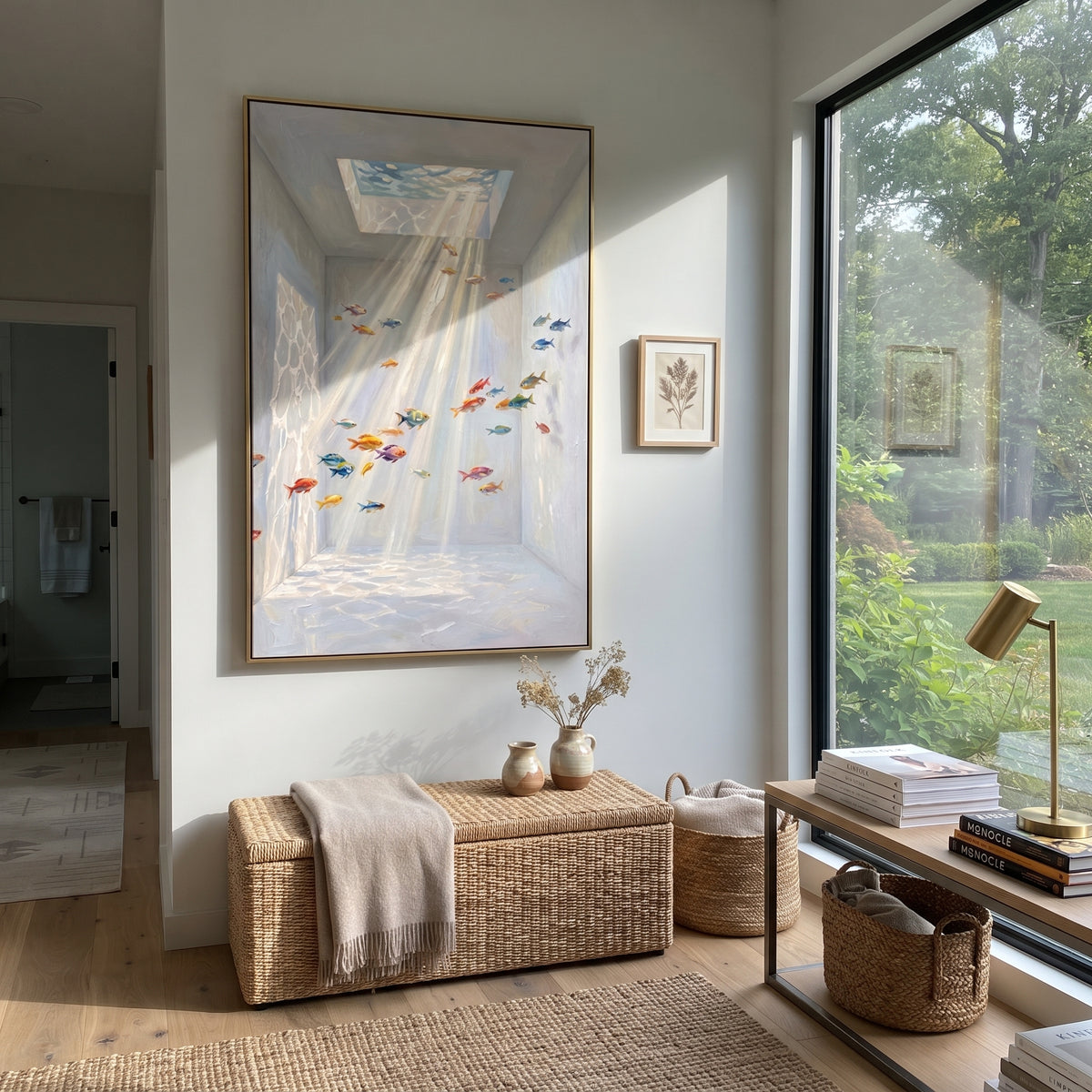 Pastel Rain Scatters Light presented above a contemporary console