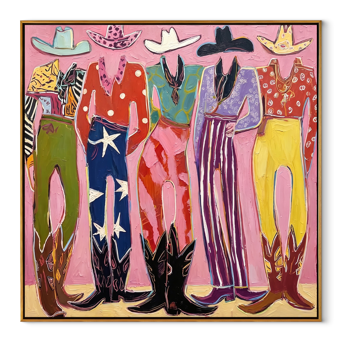 Fashion Figures Share Color textured figurative painting, square canvas artwork