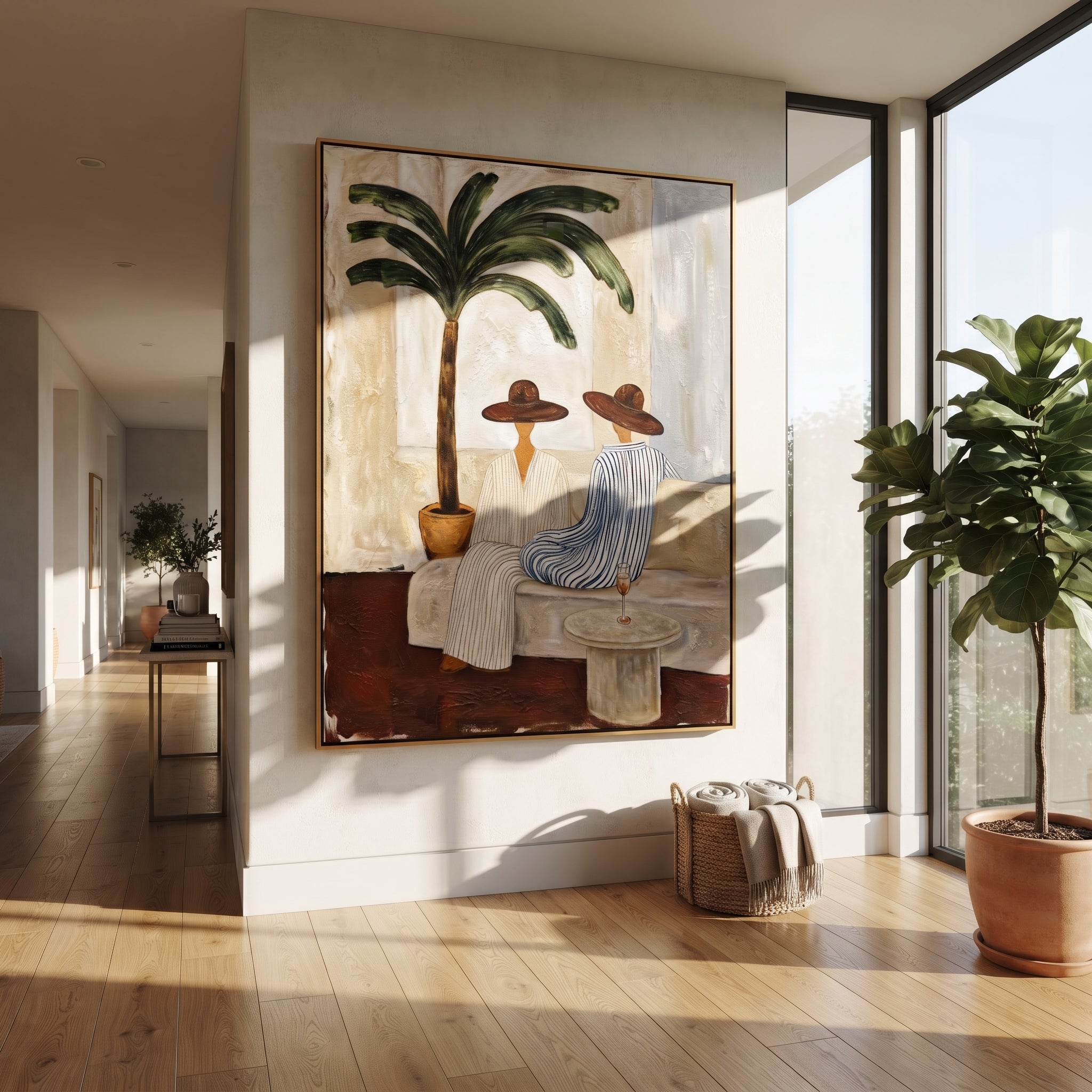 Palm Shadows Frame Supper presented above a contemporary console
