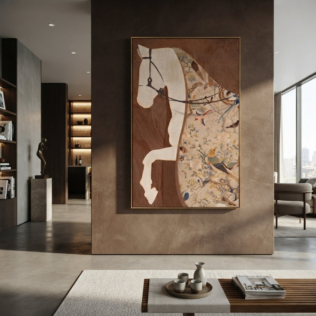 Rider Fragments Into Earth presented above a contemporary console
