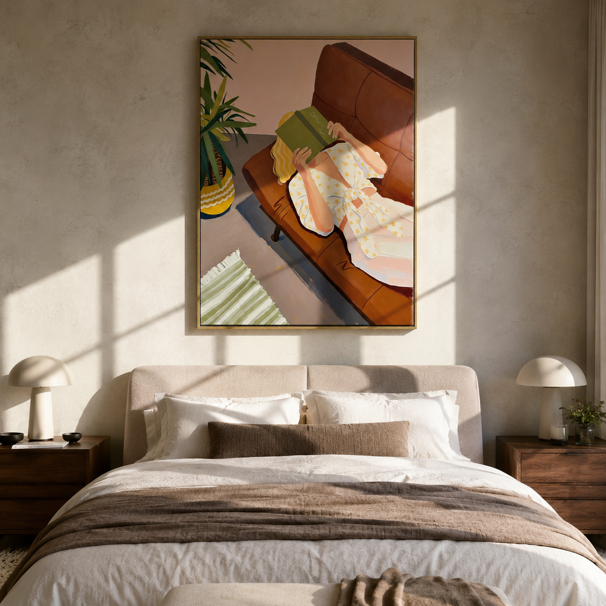 Green Reader Holds Geometry displayed in a warm contemporary interior