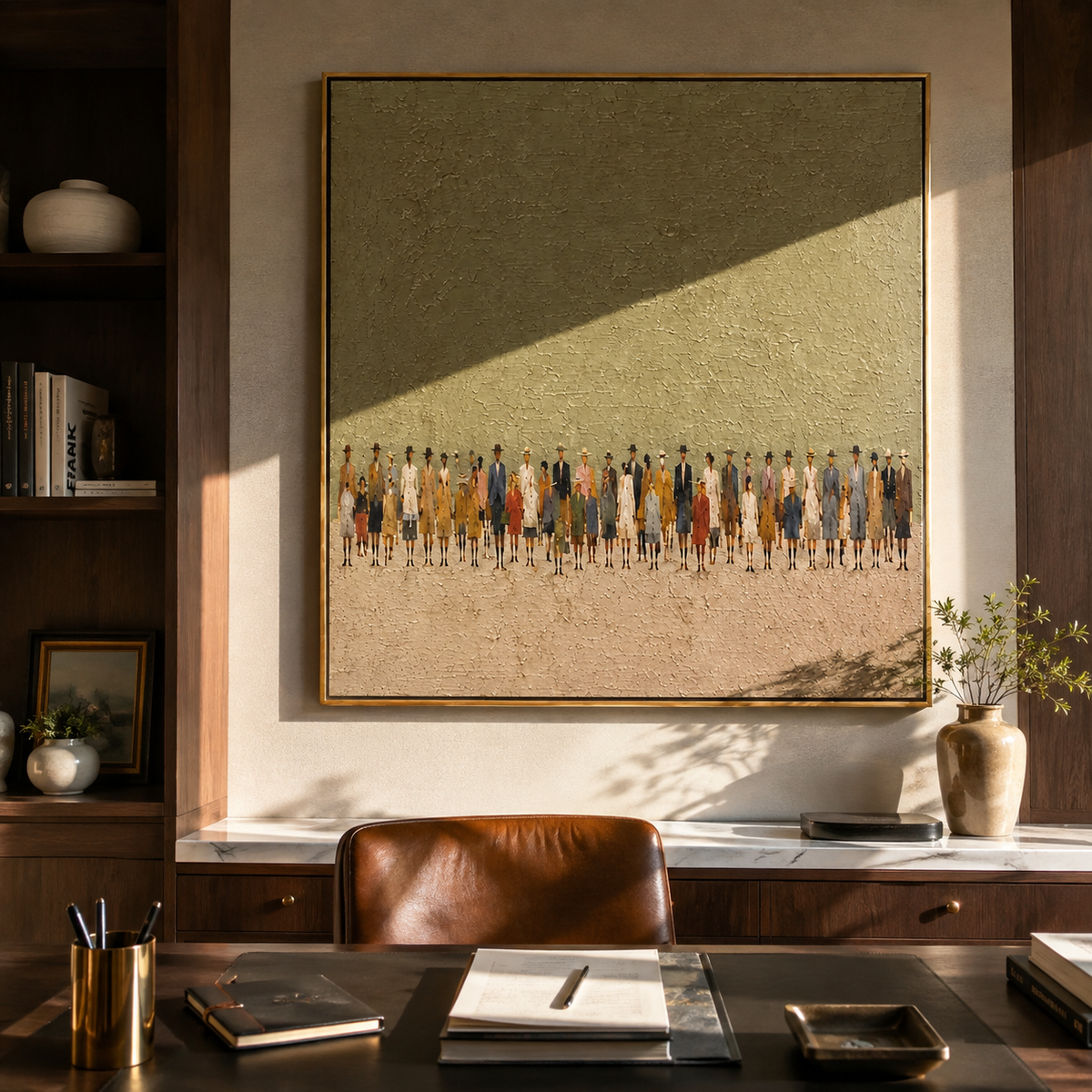 Small Figures Meet Horizon displayed as a Retro Modern room focal point