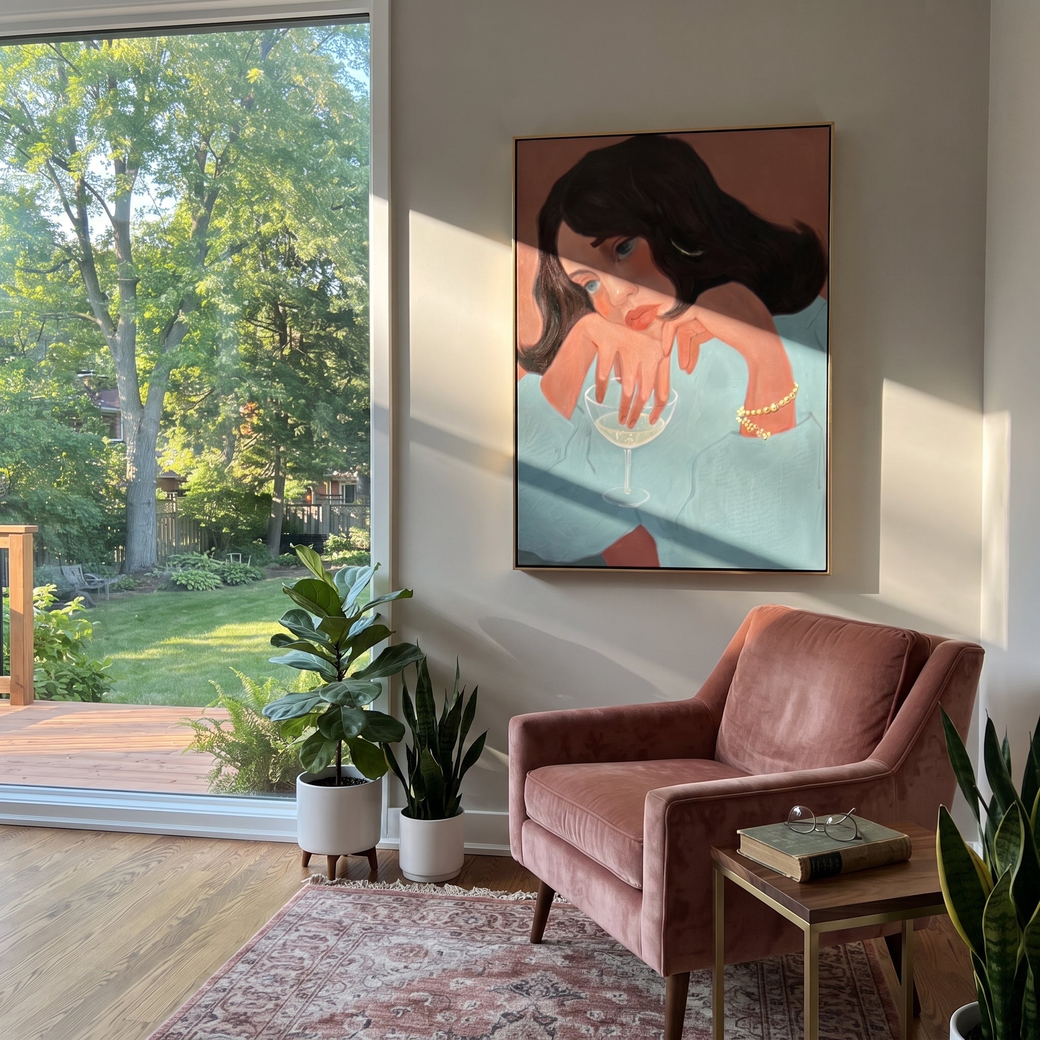 Teal Sleeve Holds Thought styled in a layered residential interior