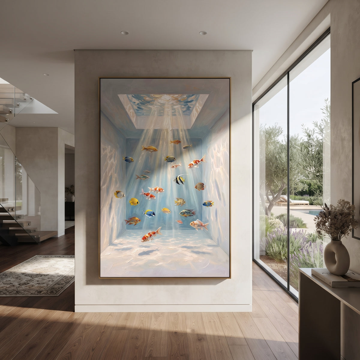 Blue Rain Returns Softly presented above a contemporary console