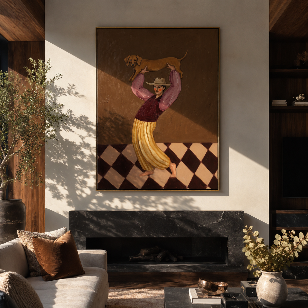 Dog Rises Above Dance displayed as a Retro Modern room focal point