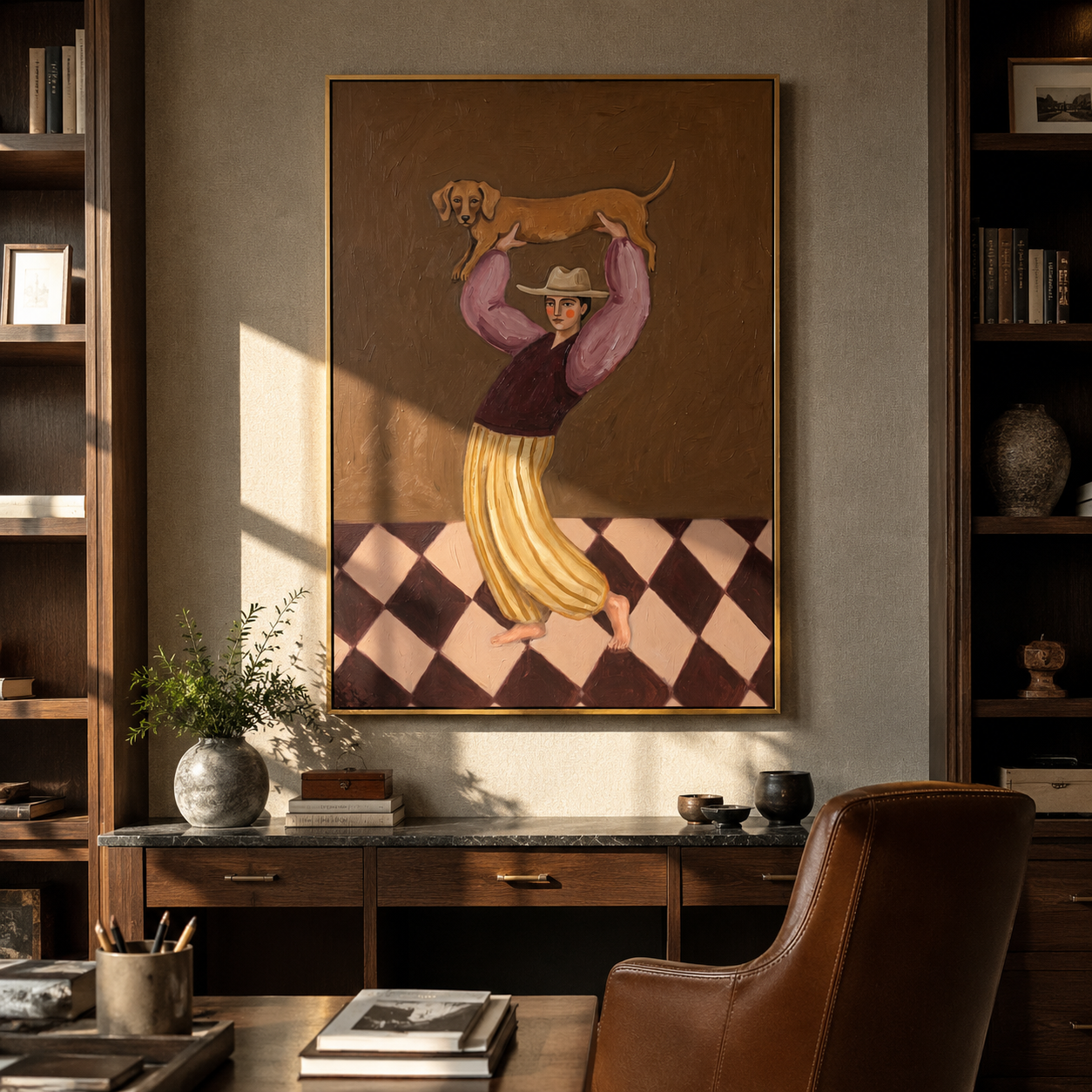 Dog Rises Above Dance styled in a layered residential interior