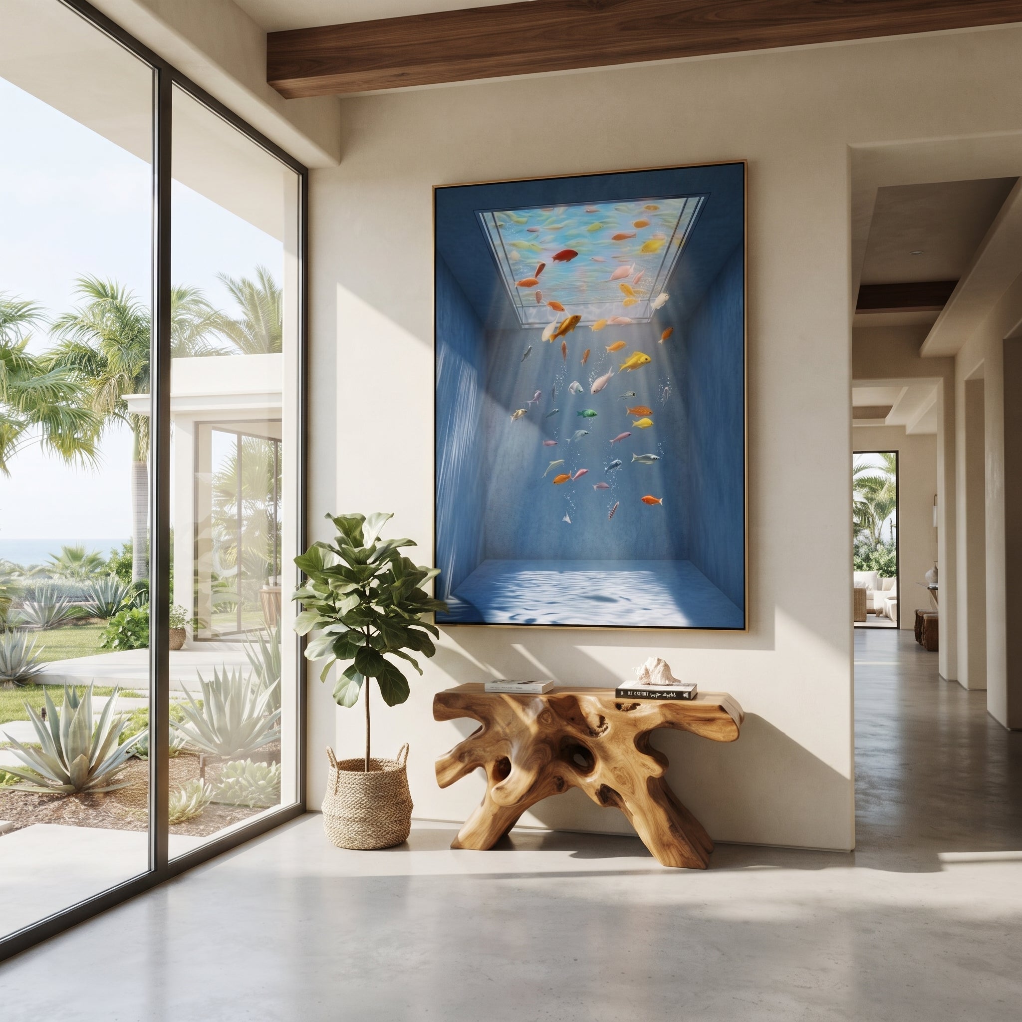 Cobalt Rain Finds Color displayed in a warm contemporary interior