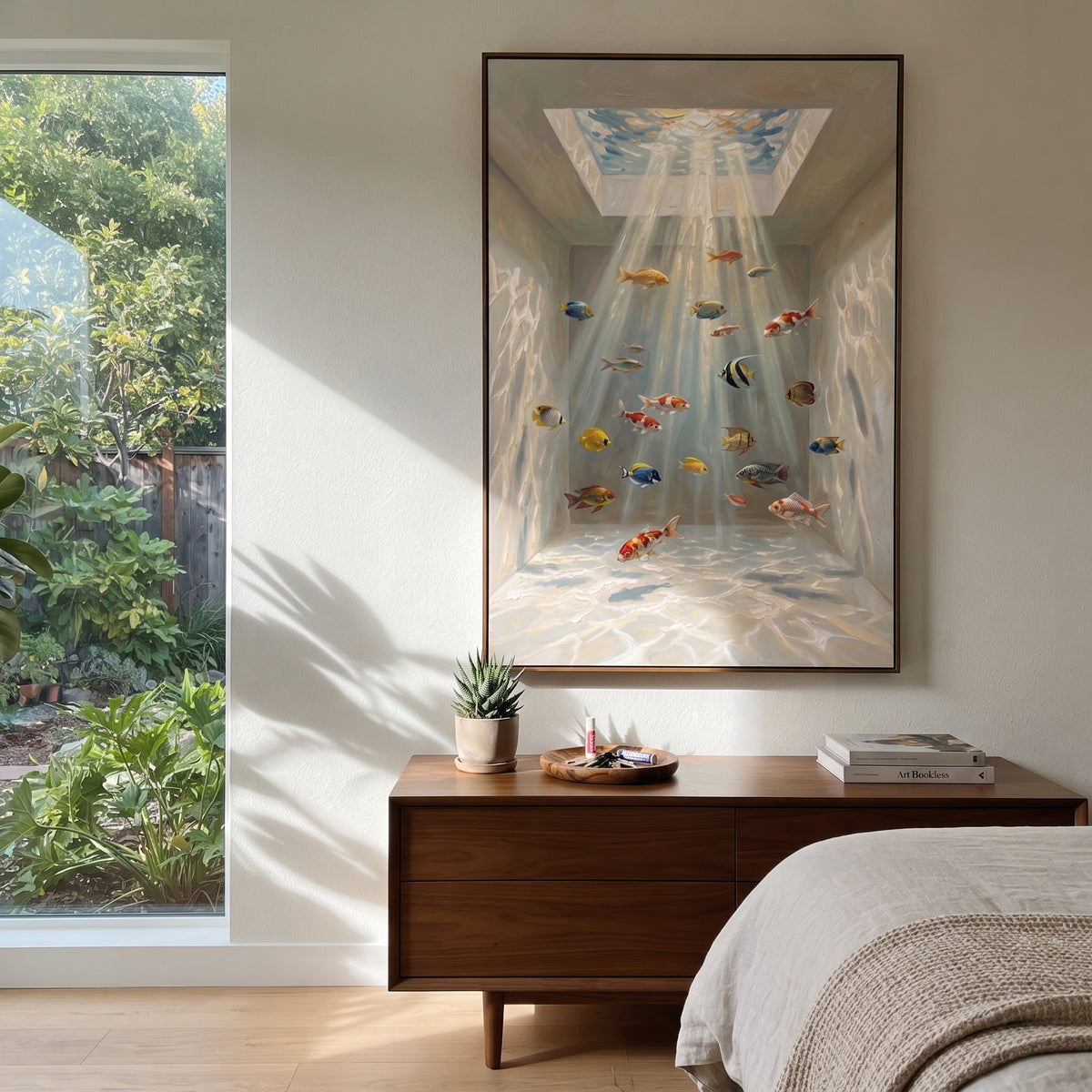 Soft Rain Scatters Pastels displayed as a Retro Modern room focal point