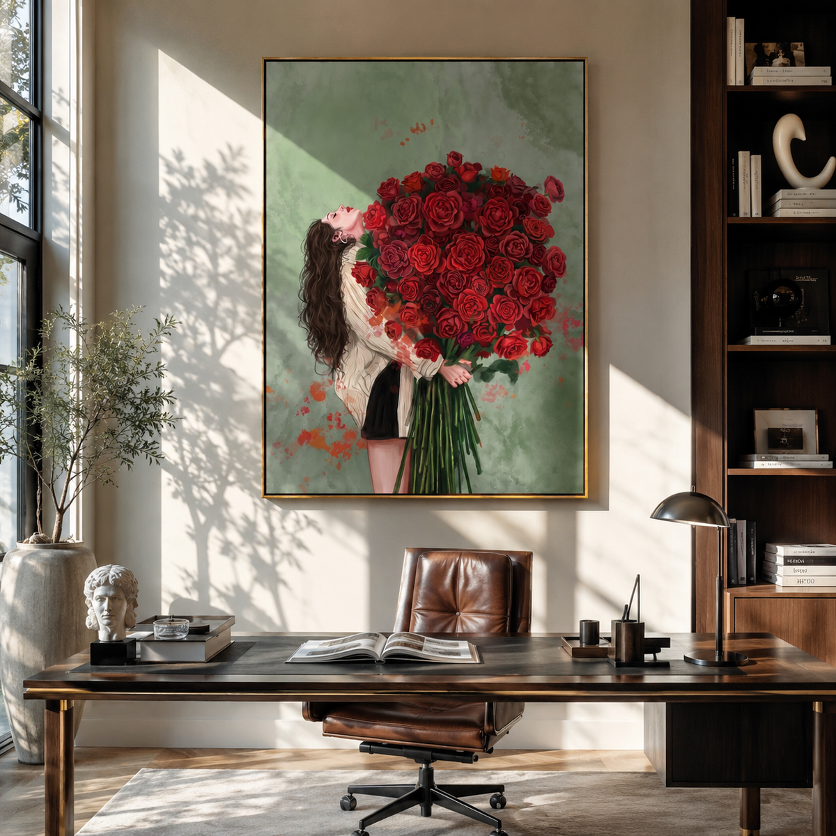 Red Roses Hide Noon displayed as a Retro Modern room focal point