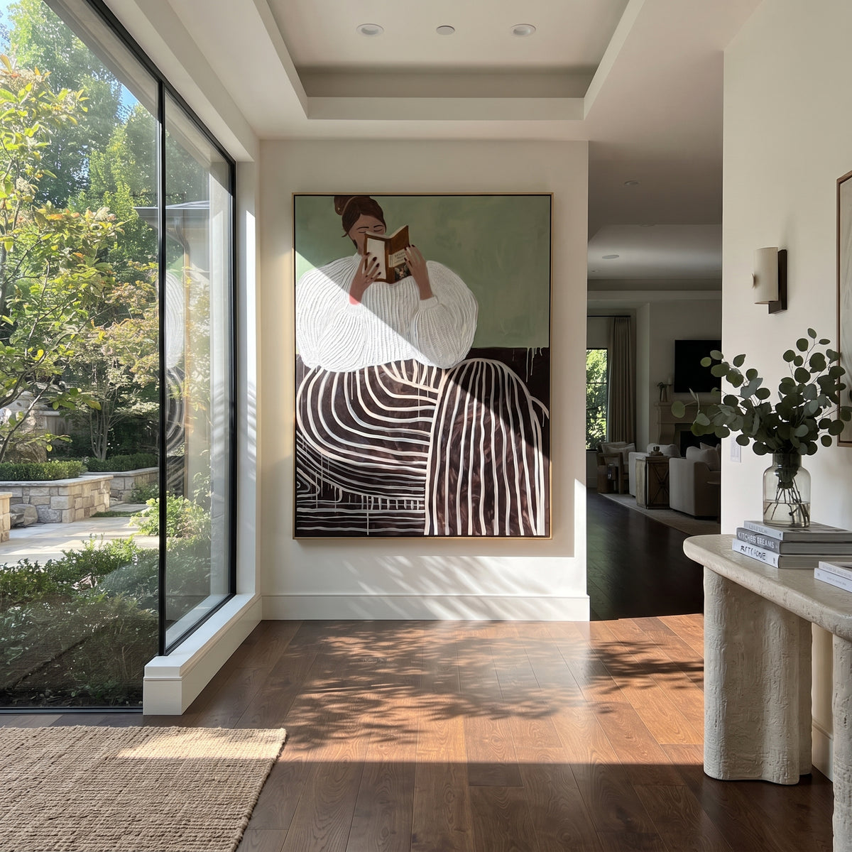 Striped Skirt Holds Pages displayed in a warm contemporary interior