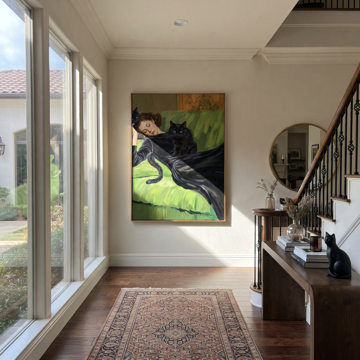 Black Blanket Meets Green displayed in a warm contemporary interior