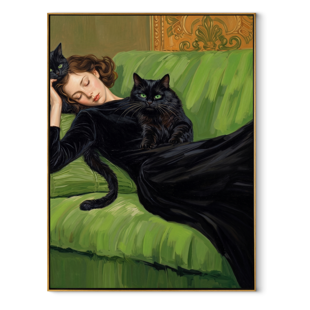 Black Blanket Meets Green textured figurative painting, vertical canvas artwork