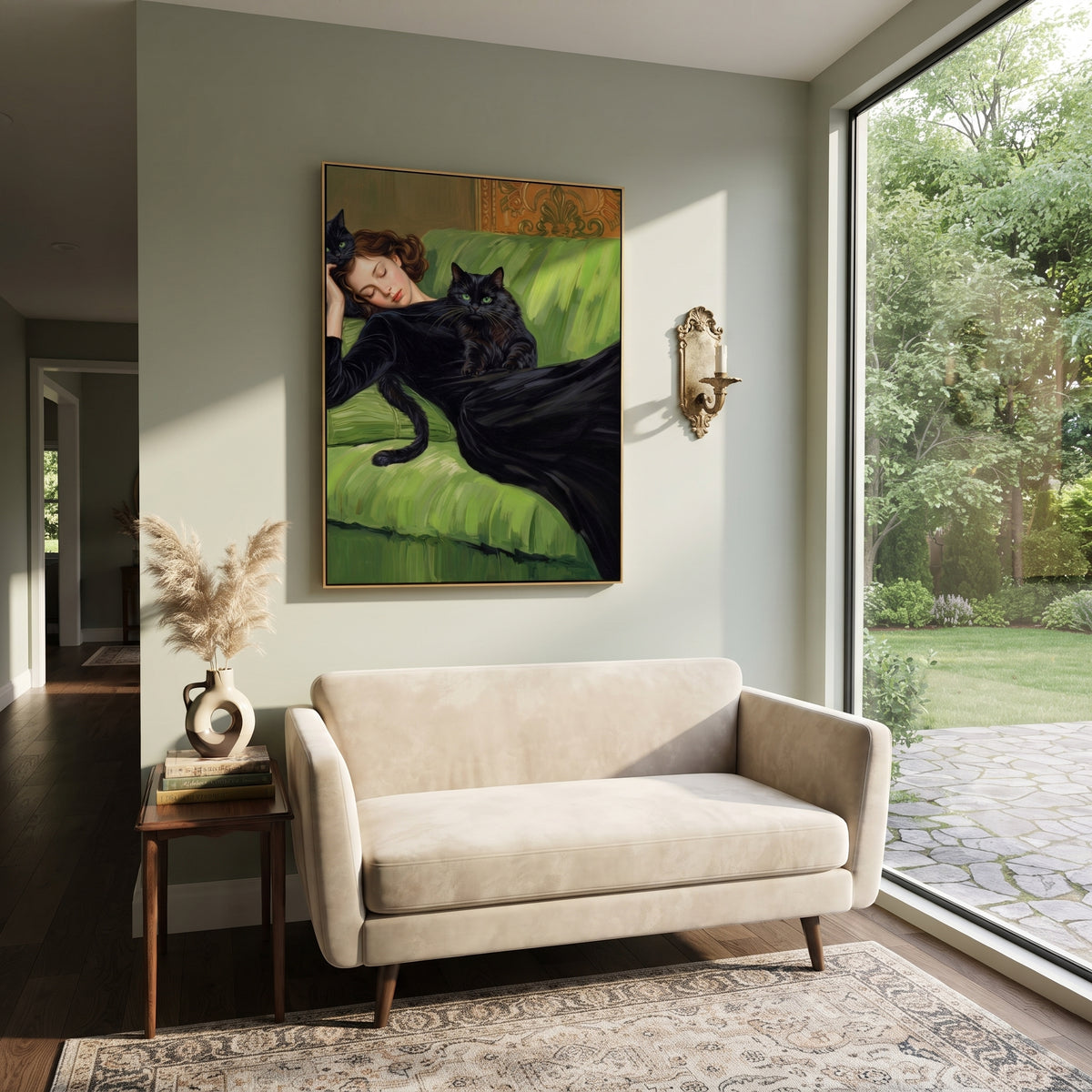 Black Blanket Meets Green styled with neutral modern furnishings