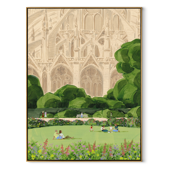 Green Pond Keeps Trees – Textured Pond Landscape Painting | Retro Modern Vertical Wall Art