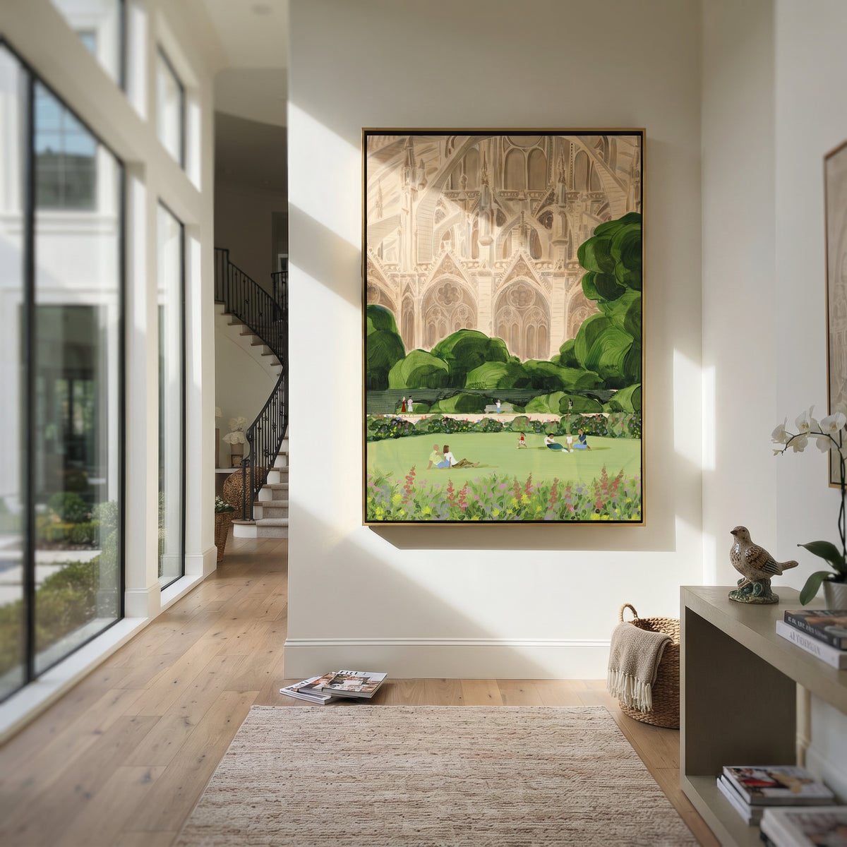 Green Pond Keeps Trees presented above a contemporary console
