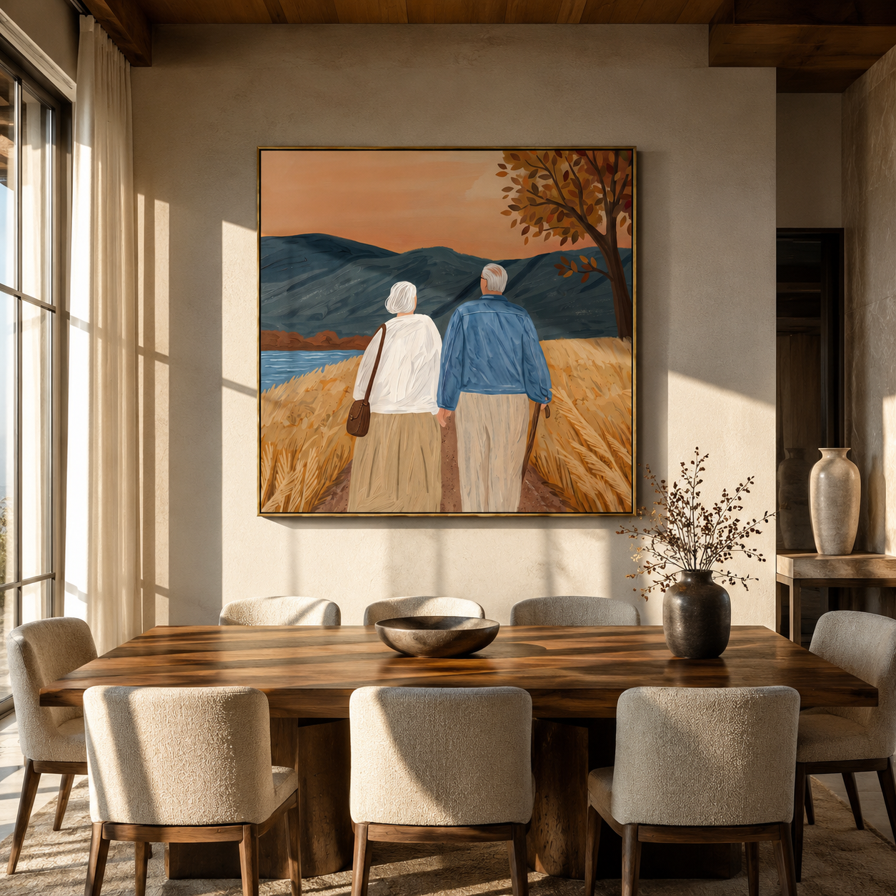 Two Walk Beyond Trees displayed in a warm contemporary interior