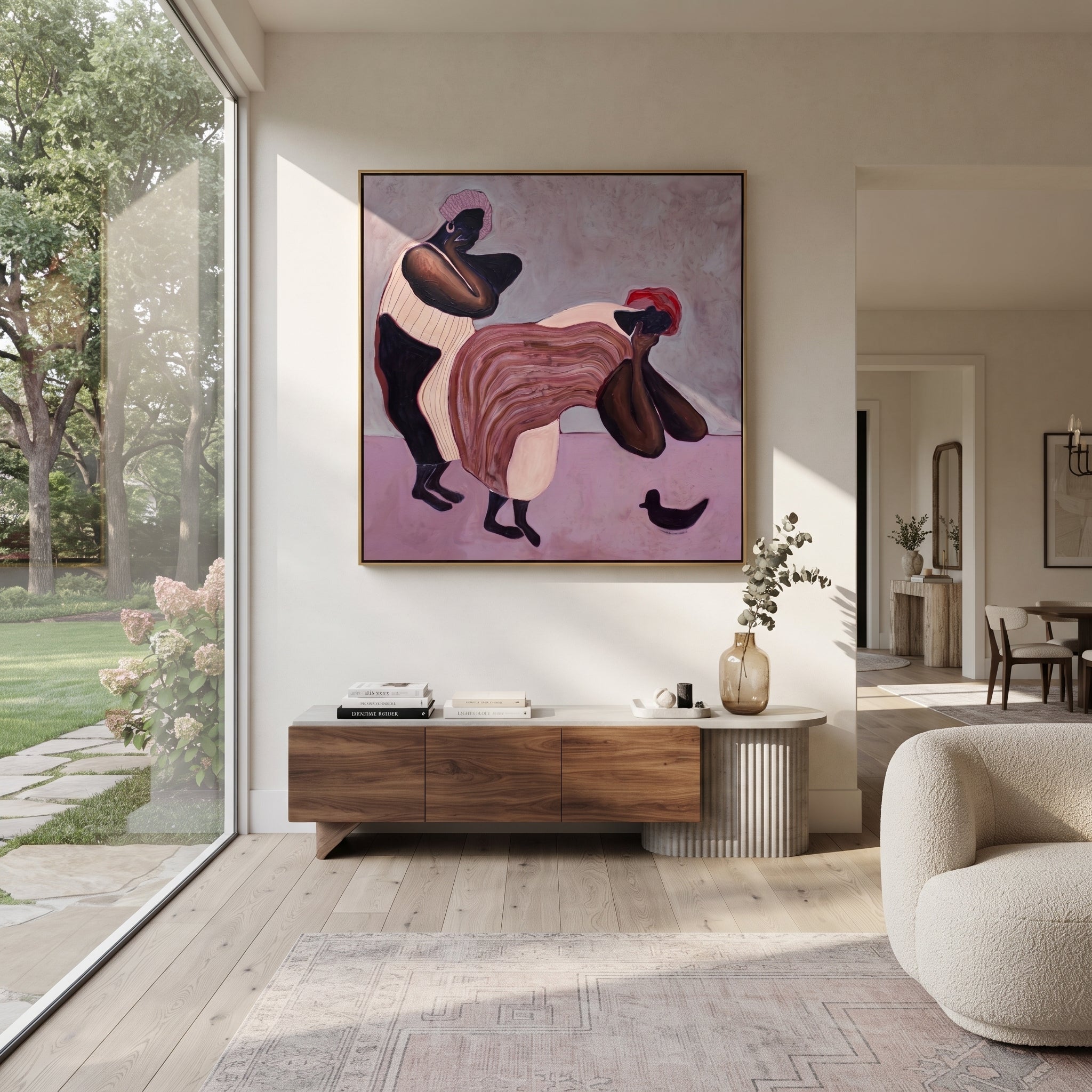 Pink Horse Crosses Lavender styled with neutral modern furnishings