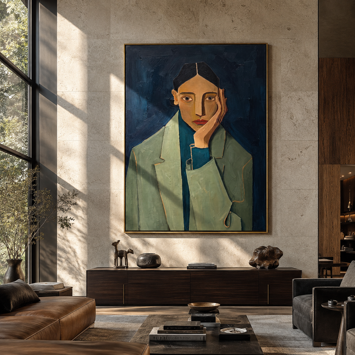 Blue Room Holds Gaze displayed as a Retro Modern room focal point