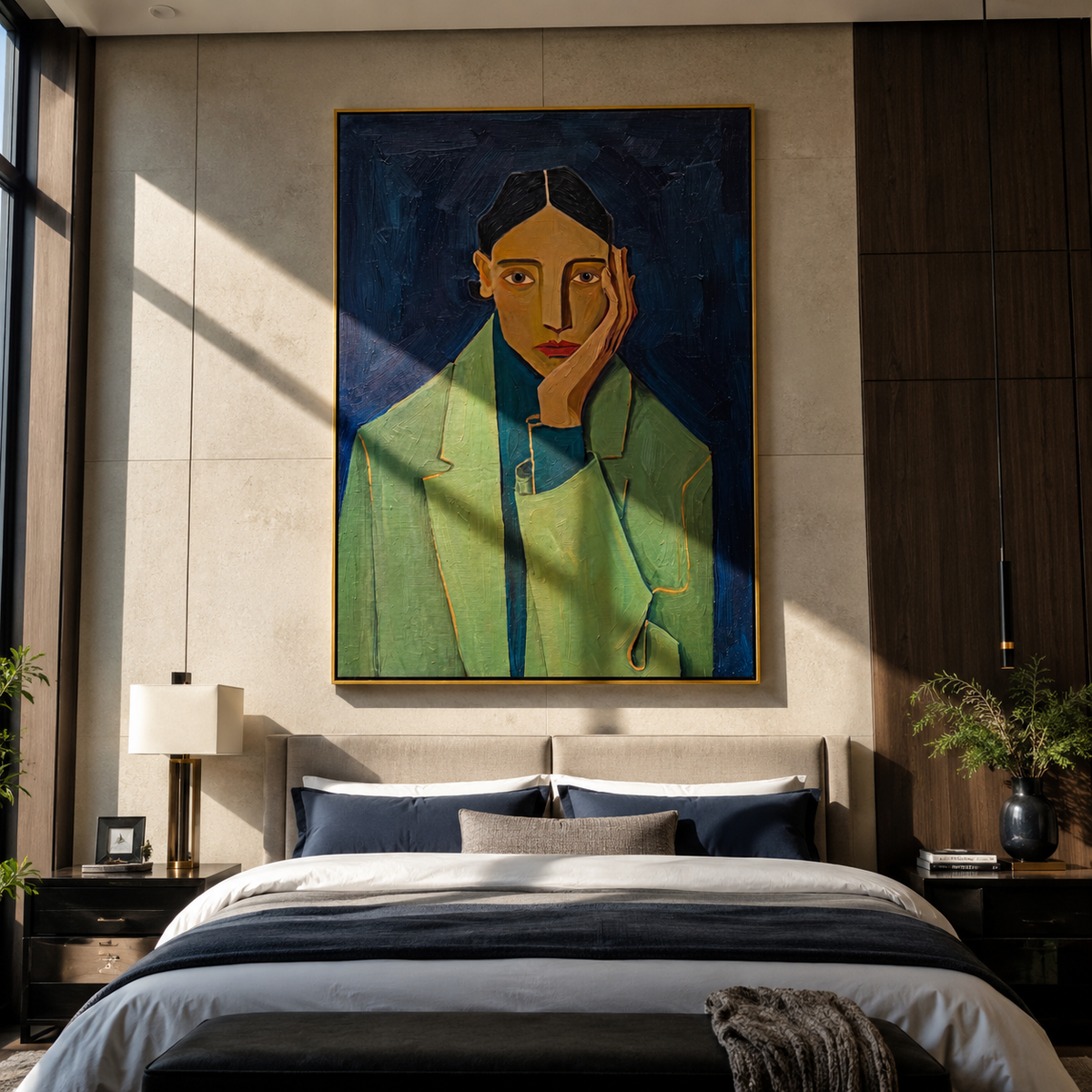 Blue Room Holds Gaze styled in a layered residential interior