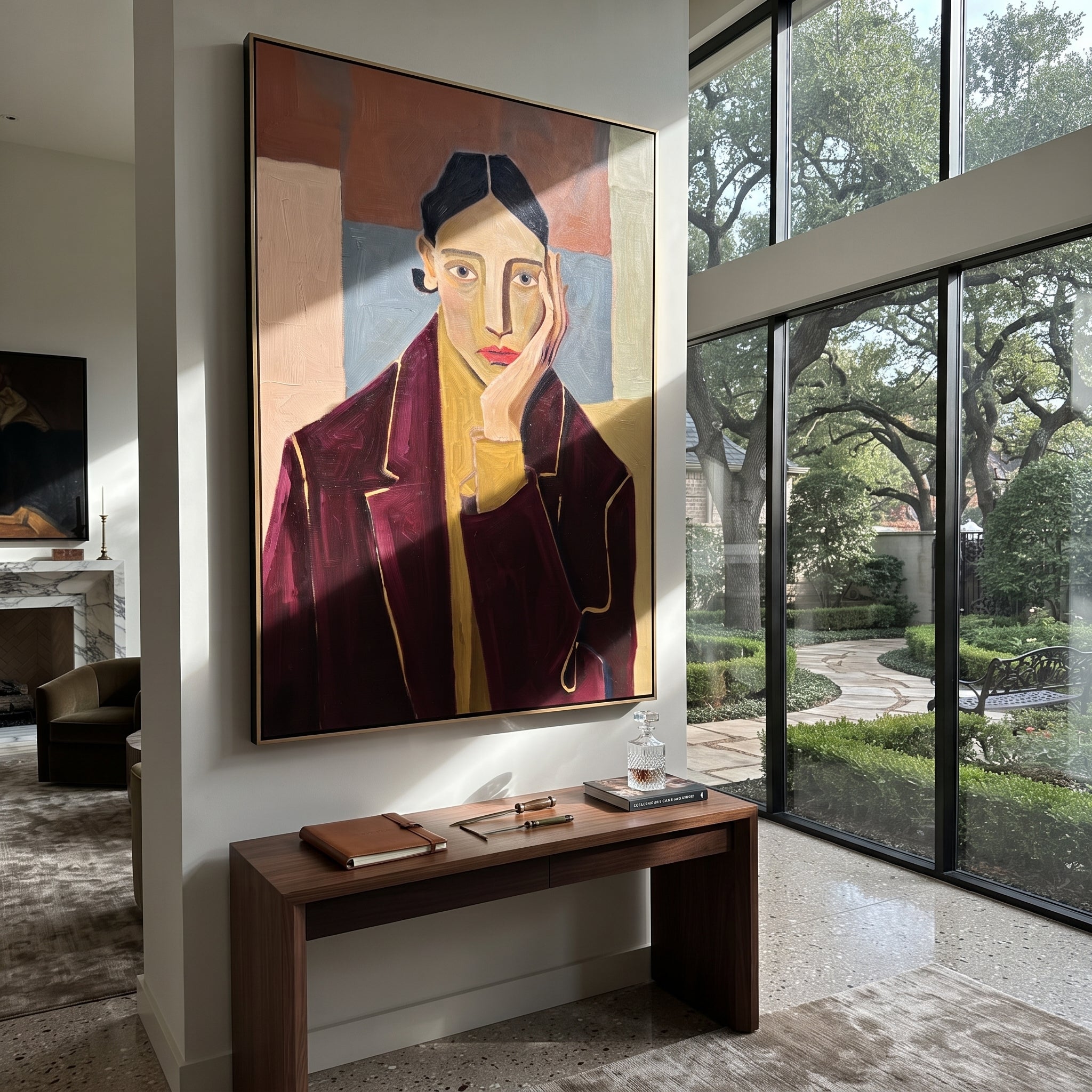 Burgundy Jacket Keeps Counsel styled in a layered residential interior