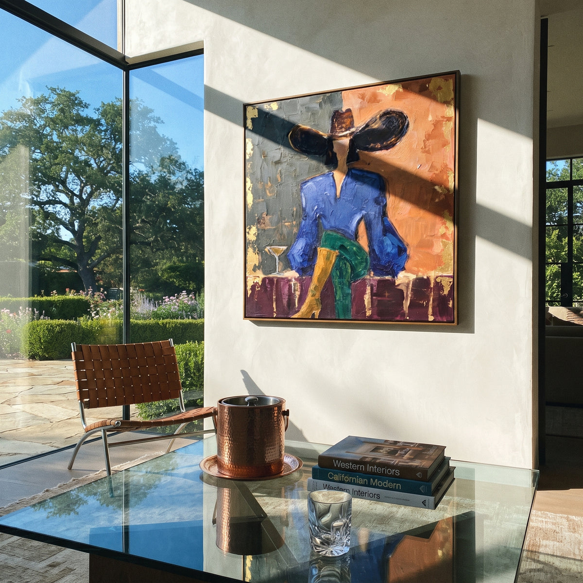 Dark Brim Guards Table displayed in a warm contemporary interior