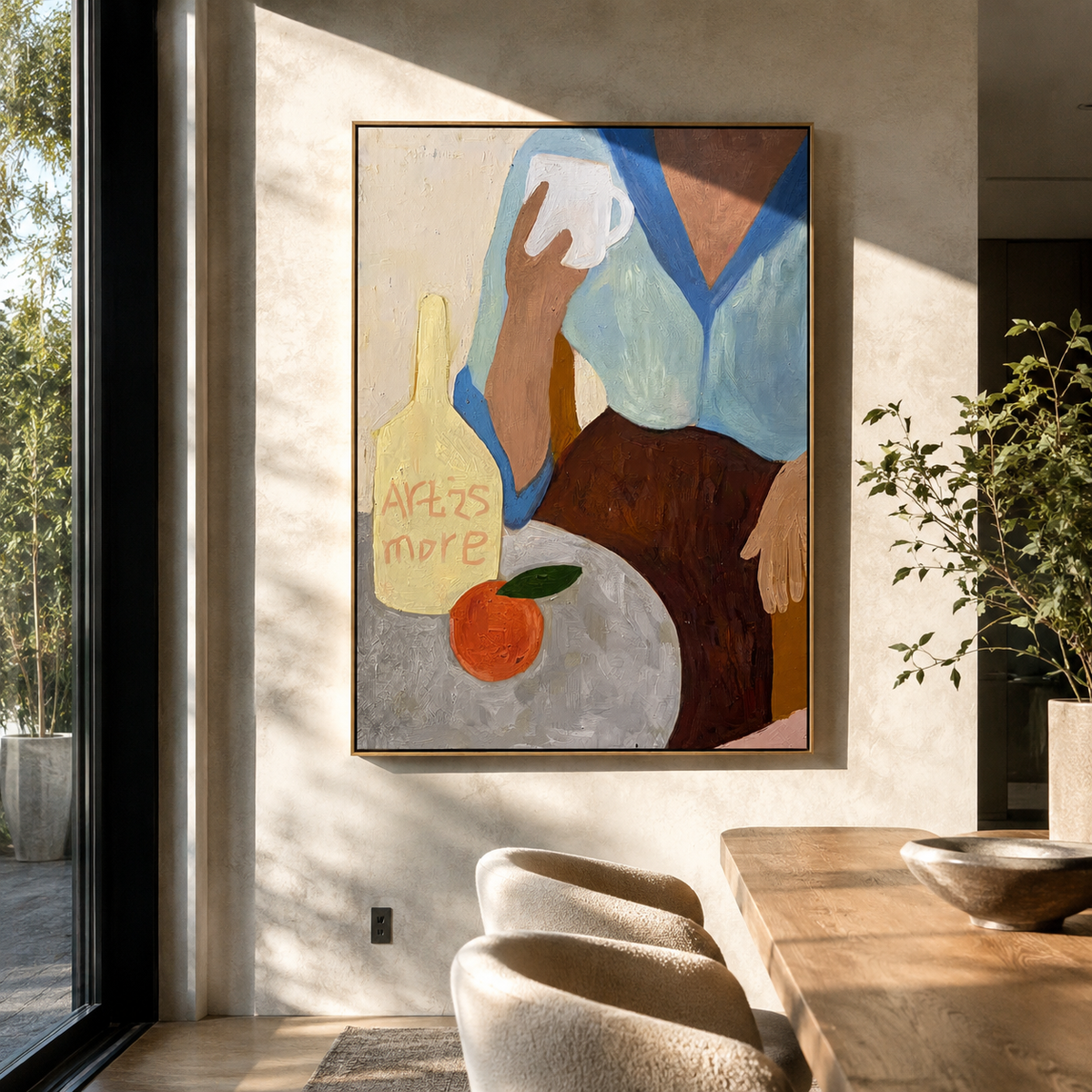 Pale Blouse Carries Cherries styled with neutral modern furnishings