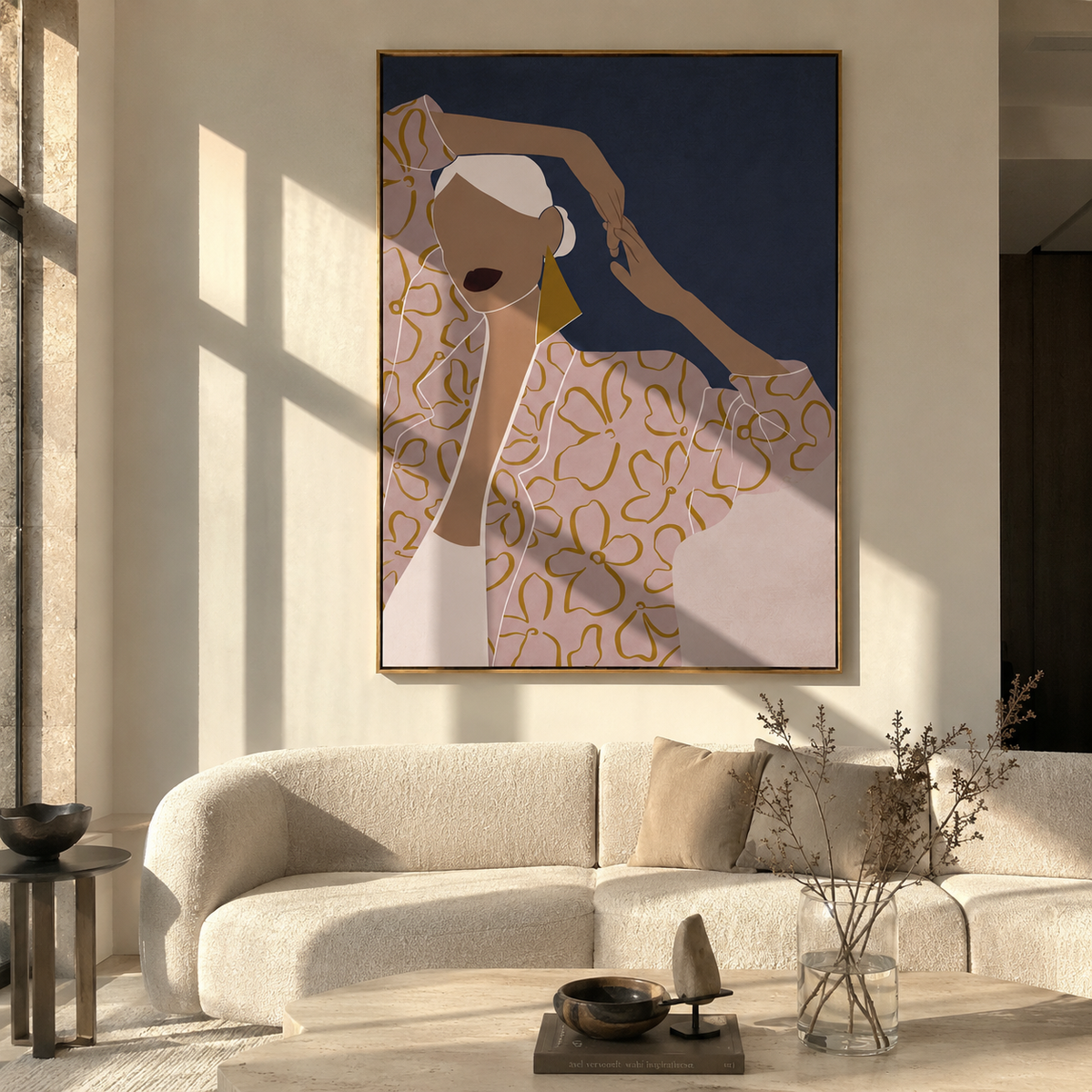 Headscarf Turns Into Night displayed in a warm contemporary interior