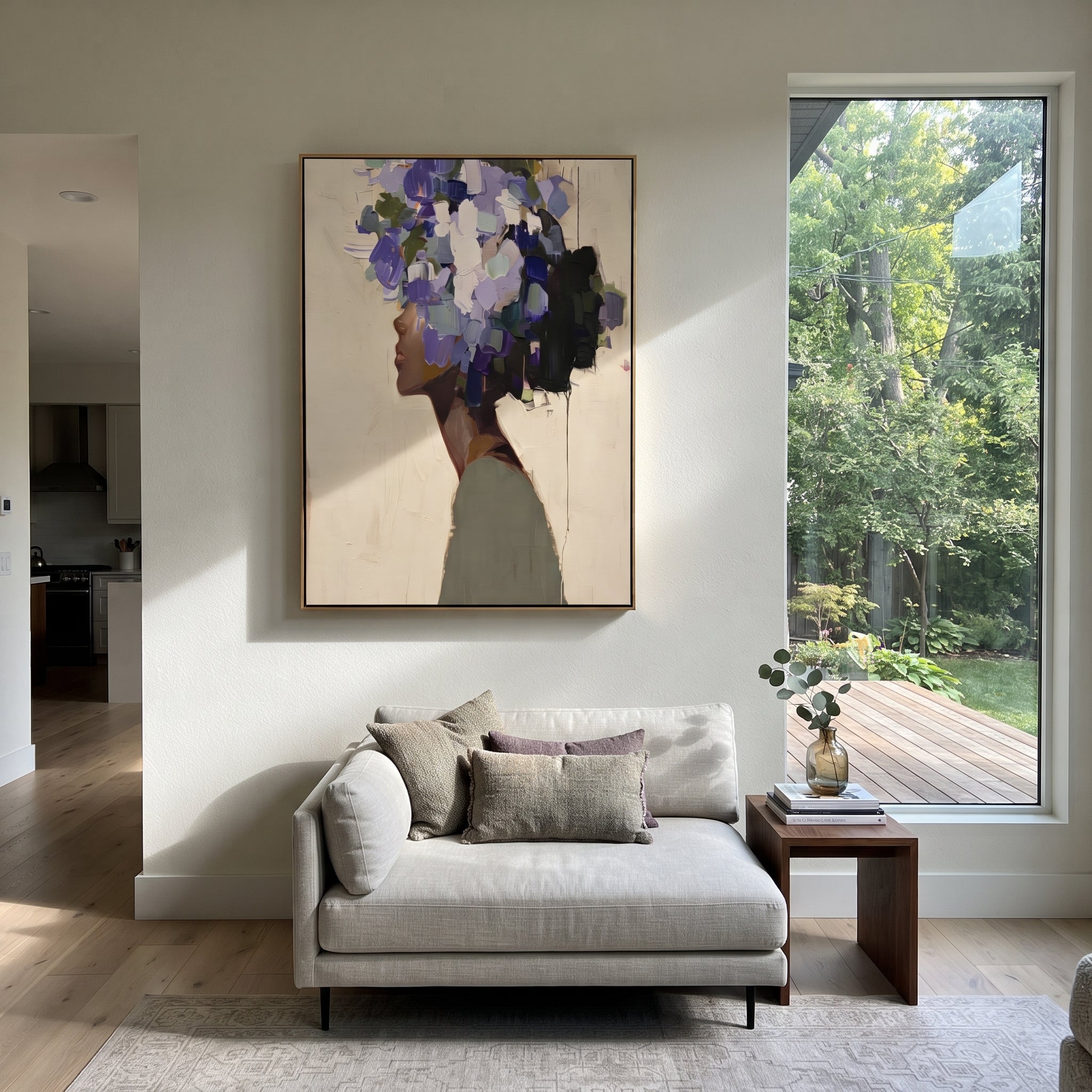 Blue Blooms Face Ivory presented above a contemporary console