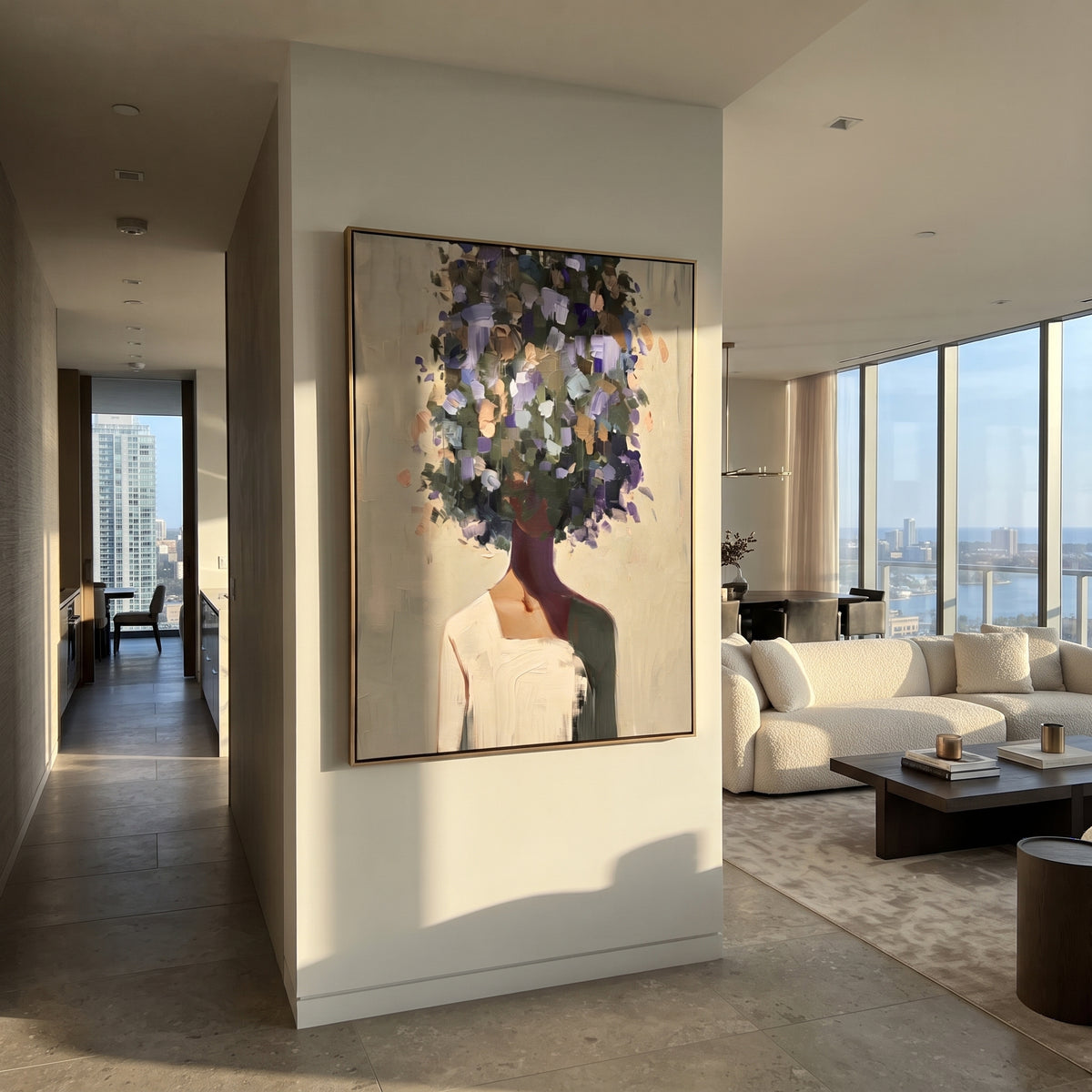 Bouquet Becomes Her Crown displayed in a warm contemporary interior