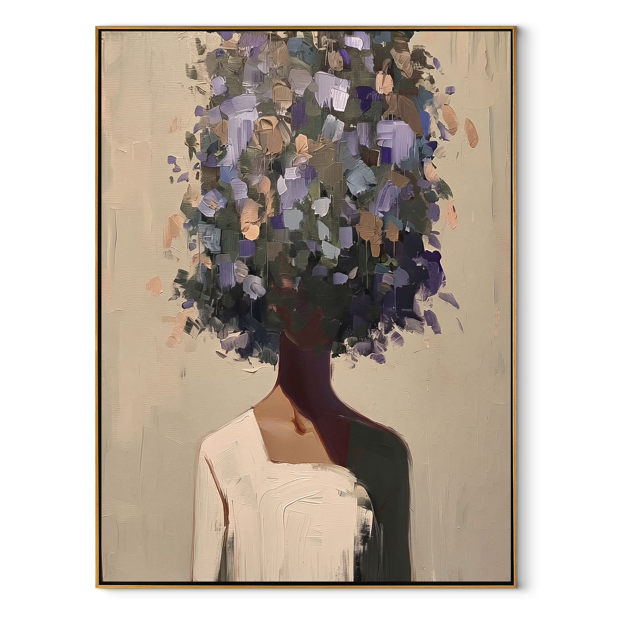 Bouquet Becomes Her Crown textured figurative painting, vertical canvas artwork