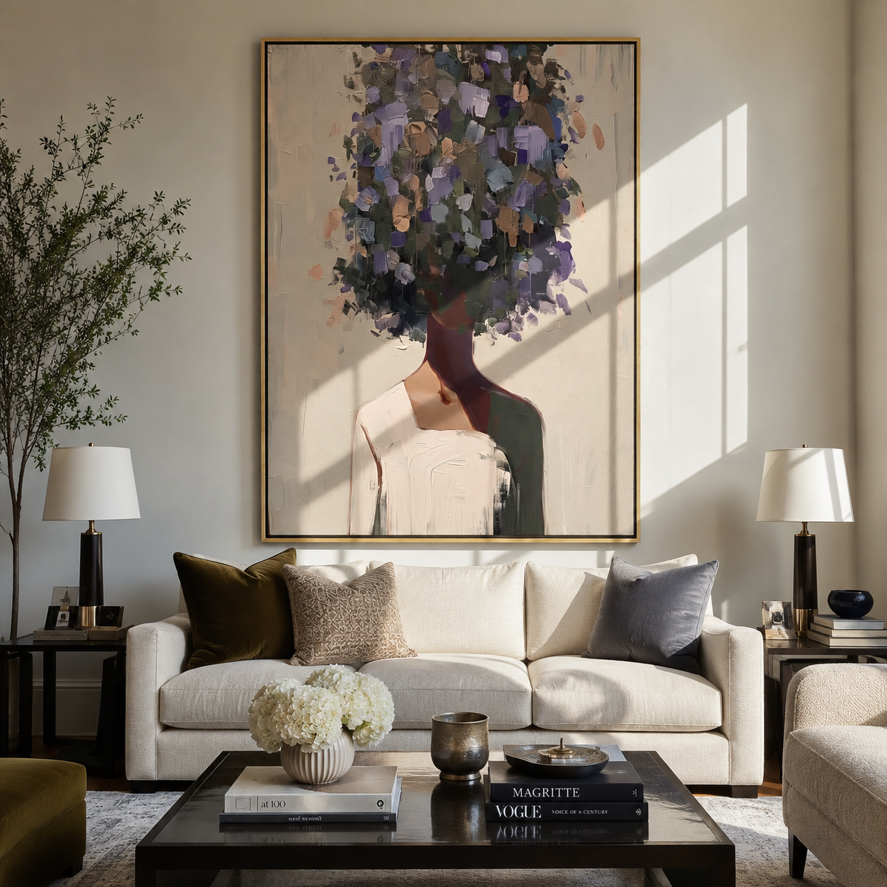 Bouquet Becomes Her Crown styled with neutral modern furnishings