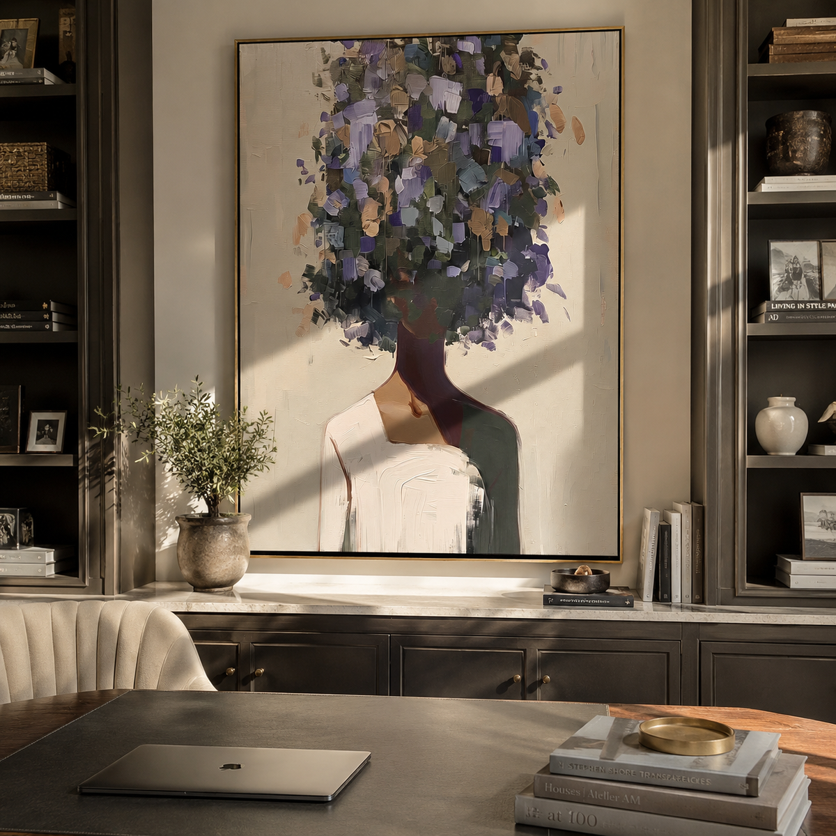 Bouquet Becomes Her Crown presented above a contemporary console