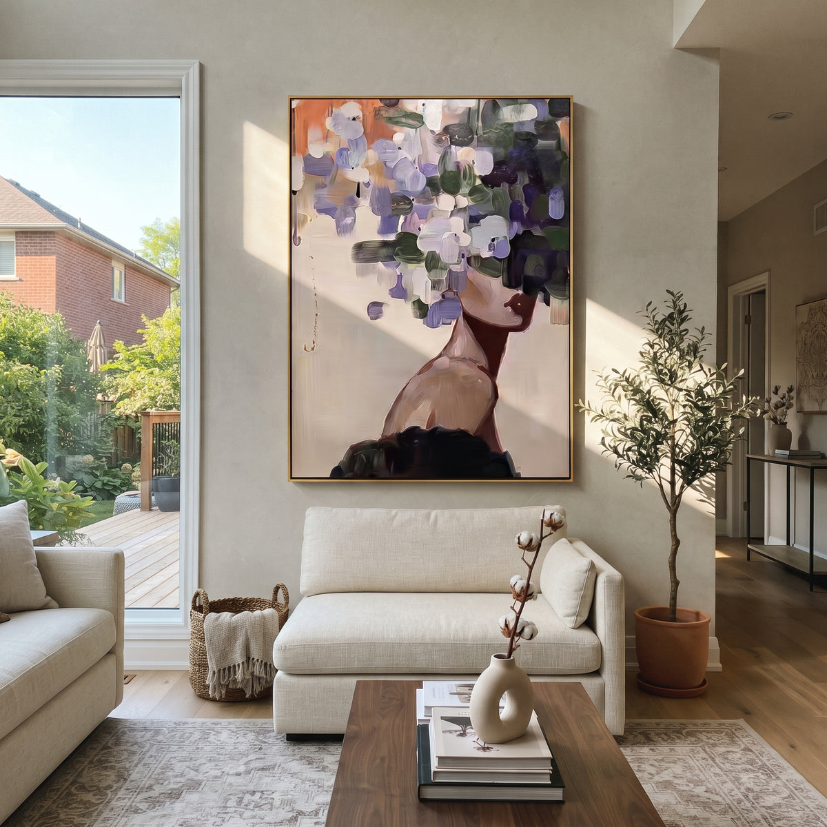 Purple Petals Trace Shoulder presented above a contemporary console