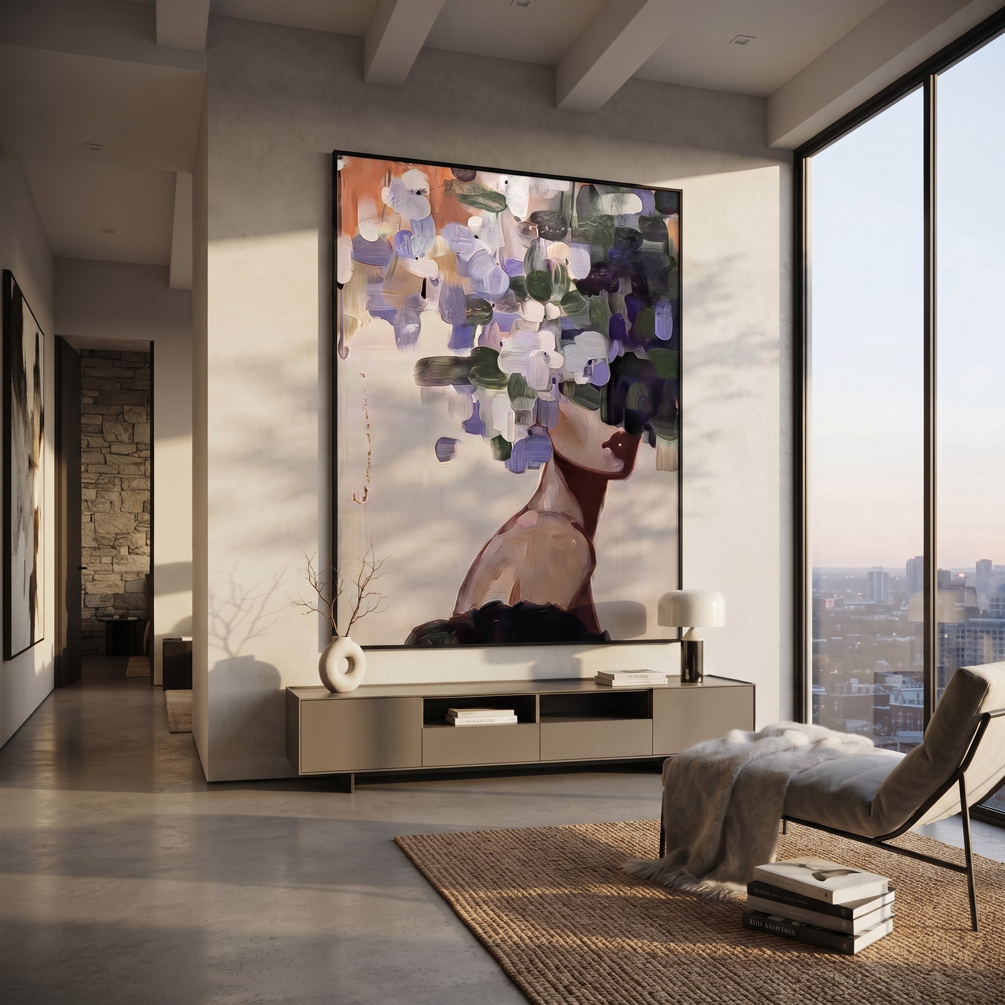 Purple Petals Trace Shoulder displayed as a Retro Modern room focal point
