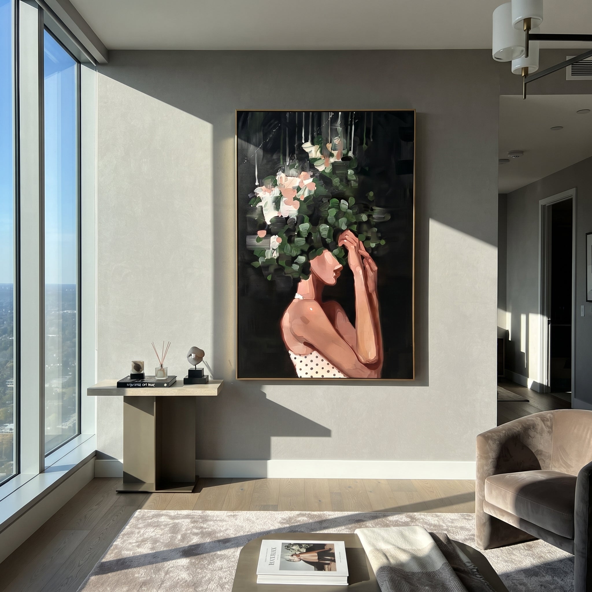 Night Bouquet Holds Her displayed as a Retro Modern room focal point