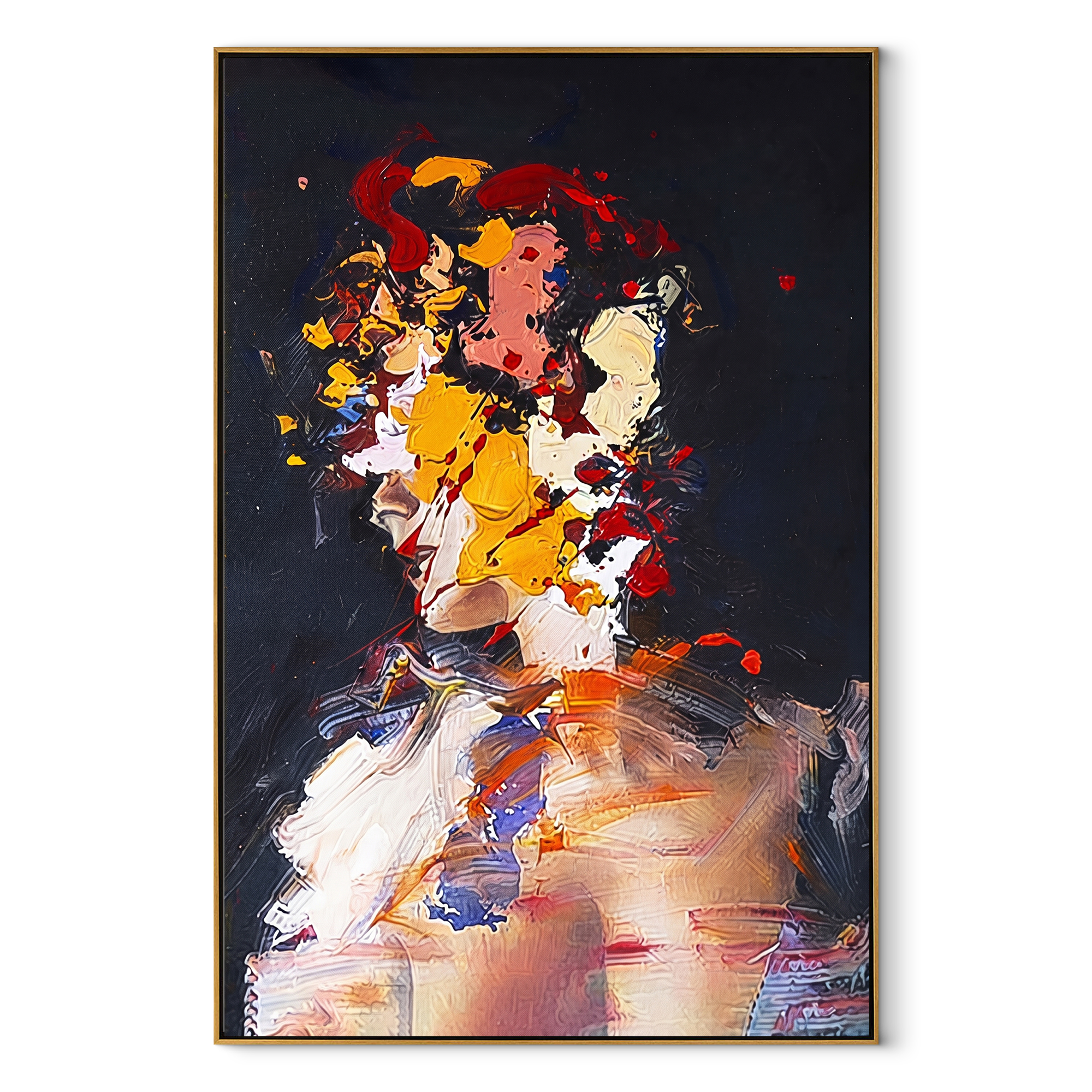 Painted Face Breaks Darkness textured figurative painting, vertical canvas artwork