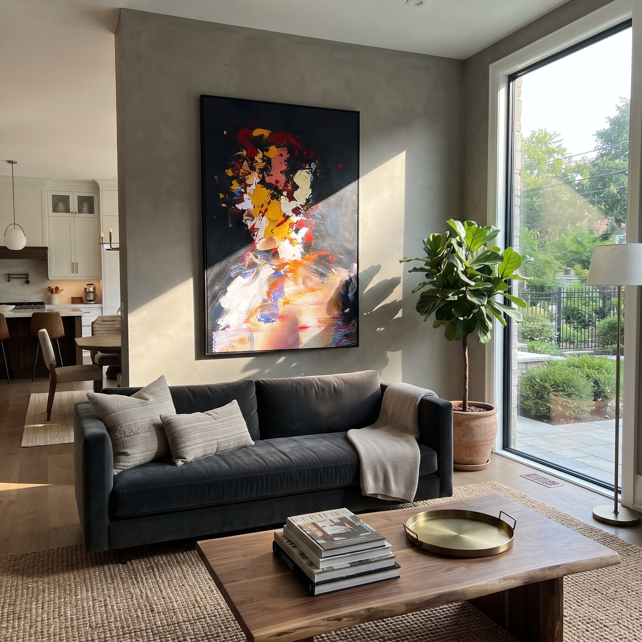 Painted Face Breaks Darkness displayed as a Retro Modern room focal point