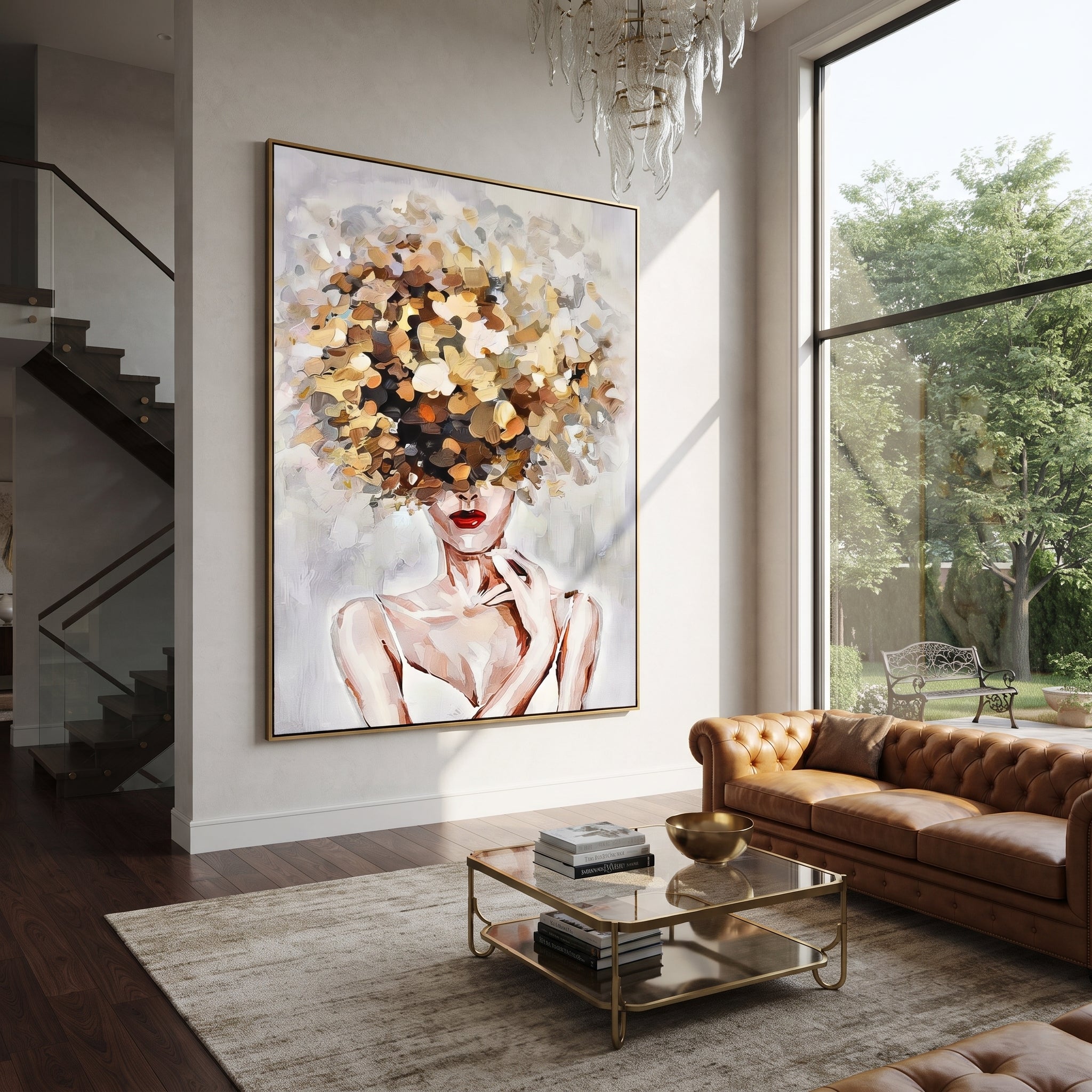Pale Blossoms Replace Thought displayed in a warm contemporary interior