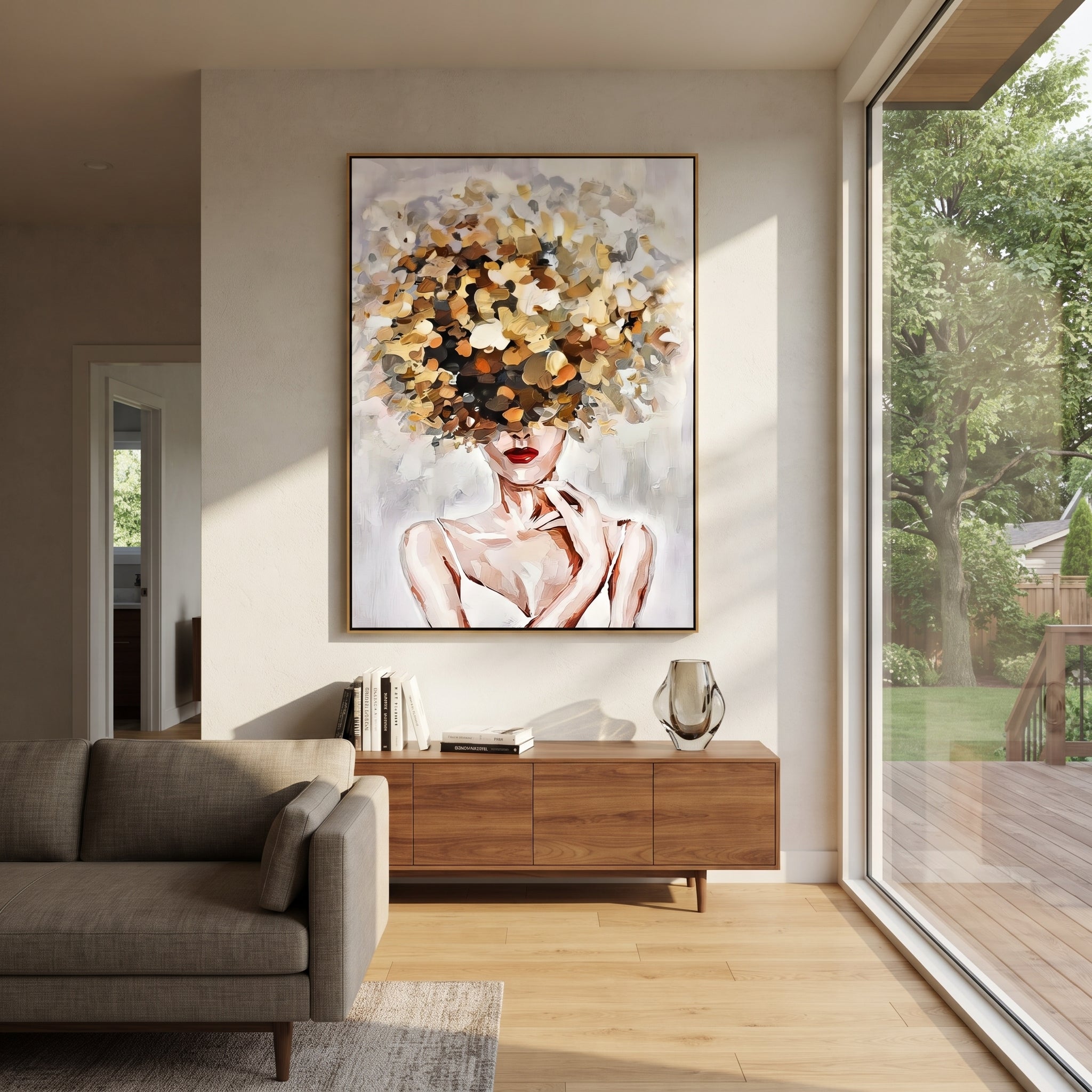Pale Blossoms Replace Thought displayed as a Retro Modern room focal point