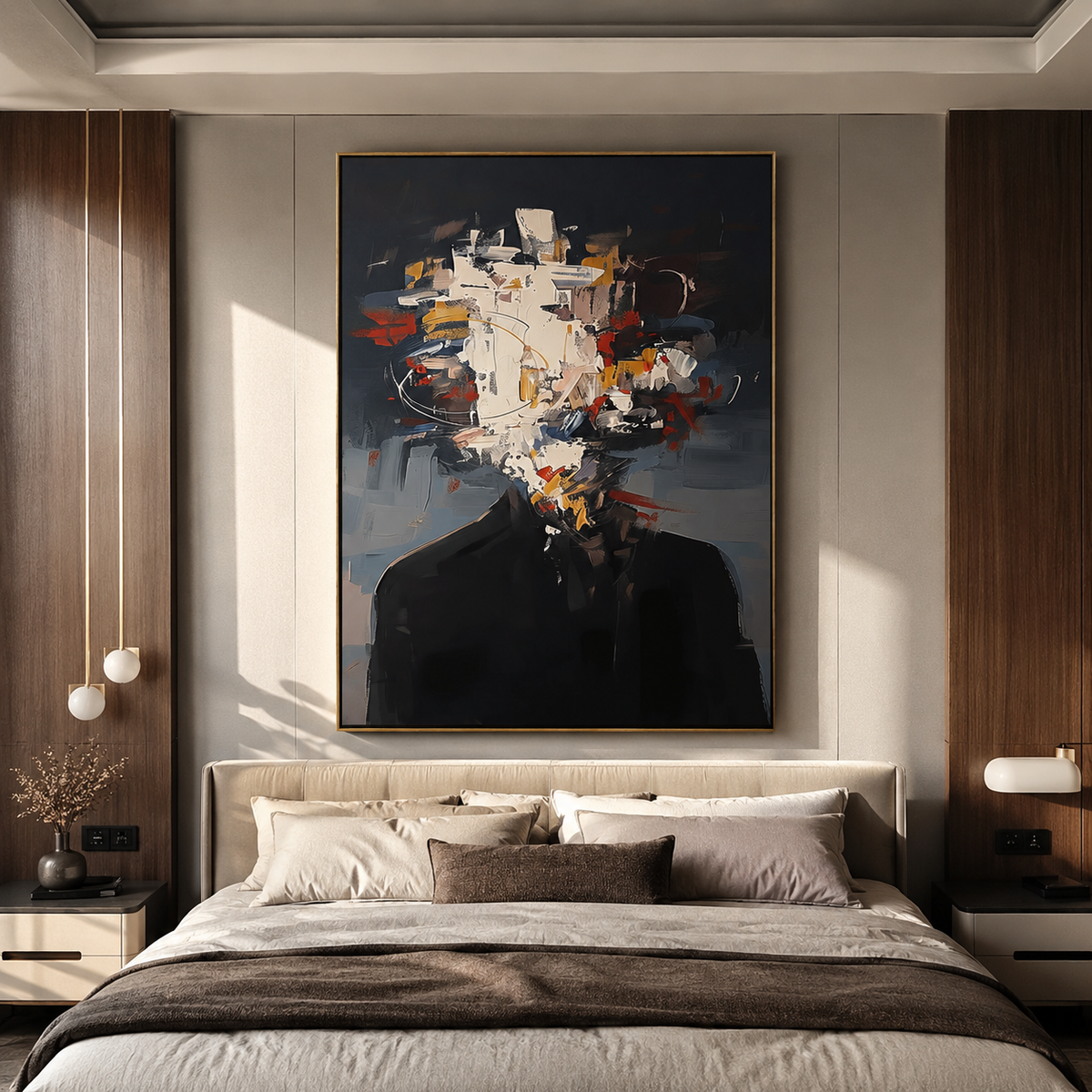 White Paint Shatters Suit displayed as a Retro Modern room focal point