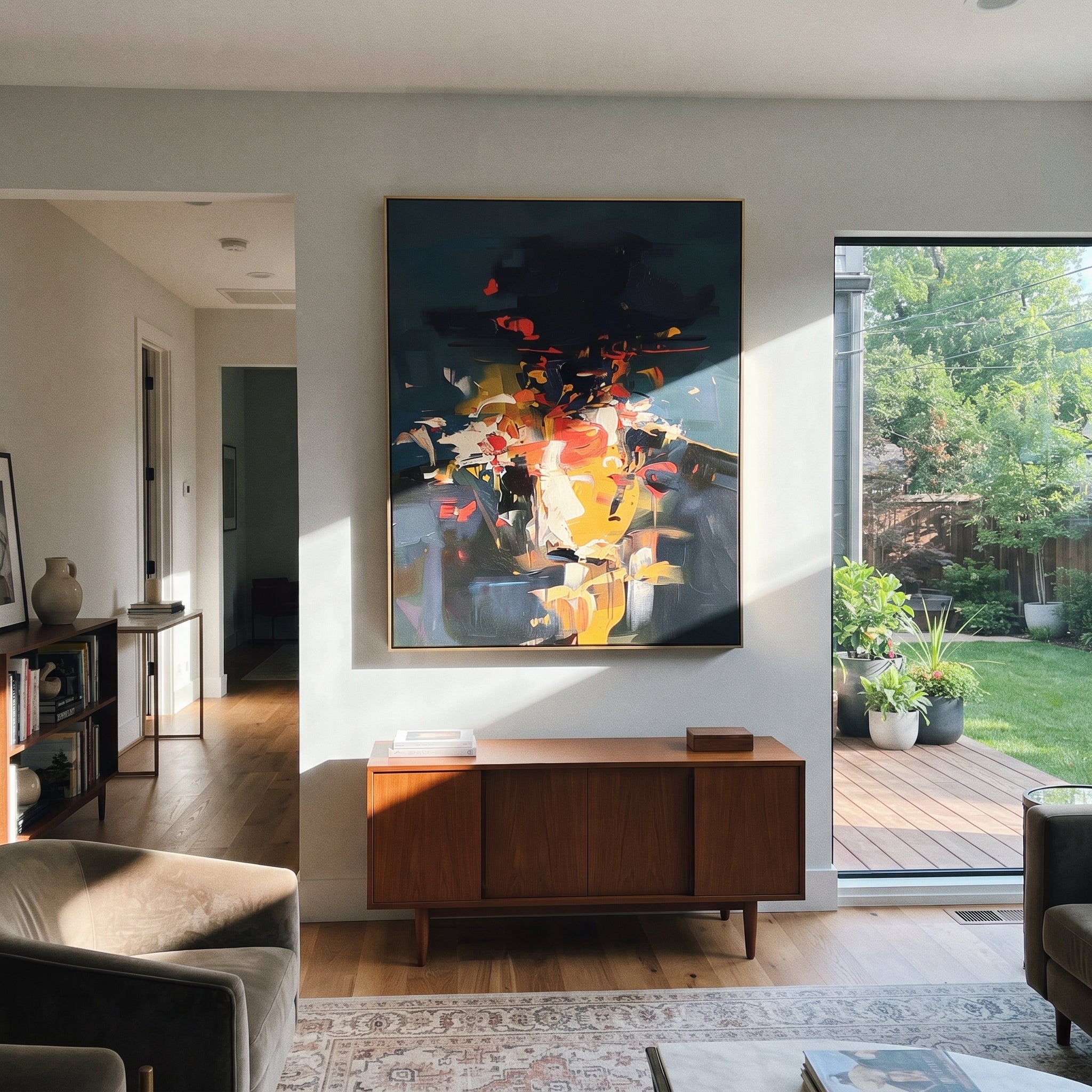 Color Blooms Above Black styled with neutral modern furnishings
