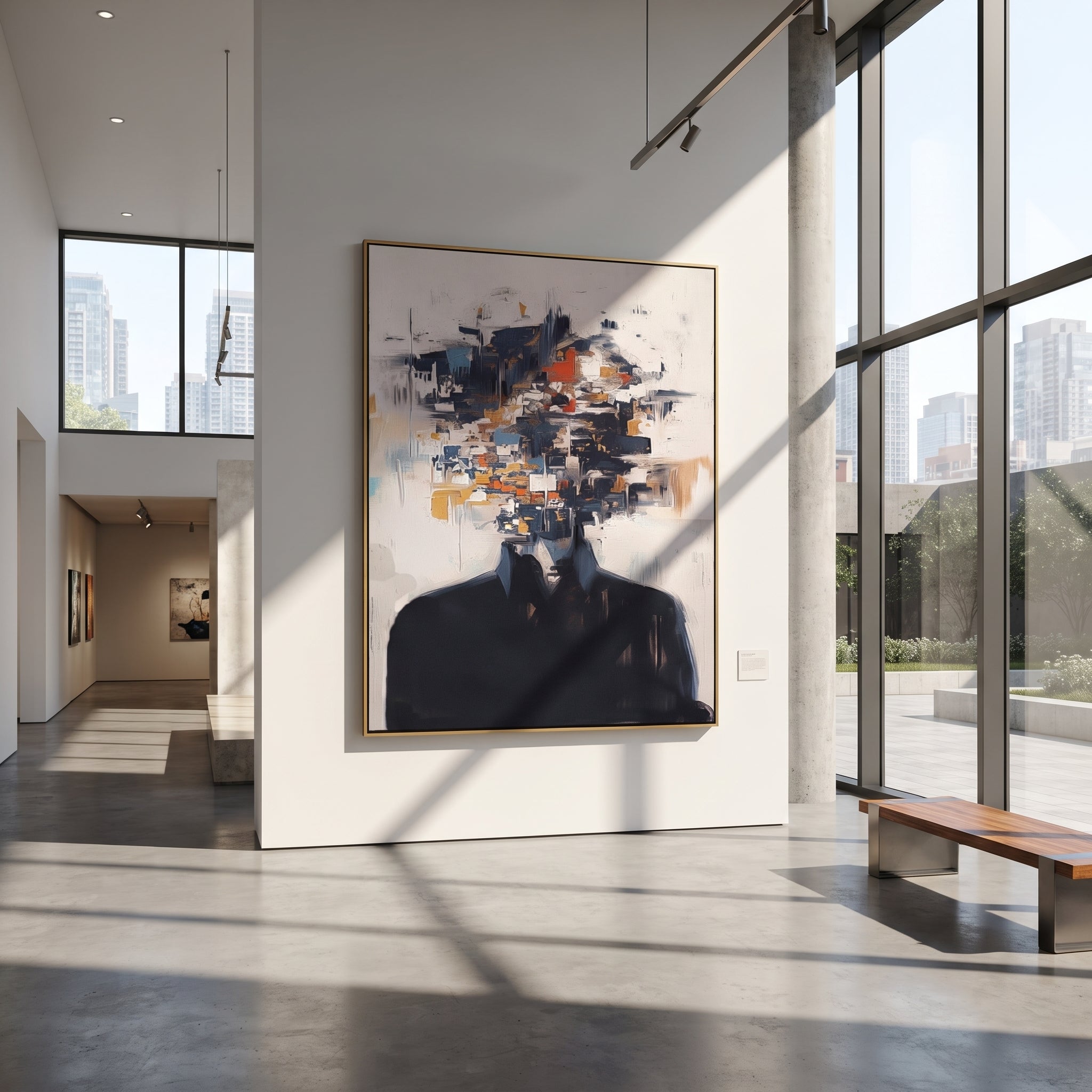 Soft Fragments Replace Face presented above a contemporary console