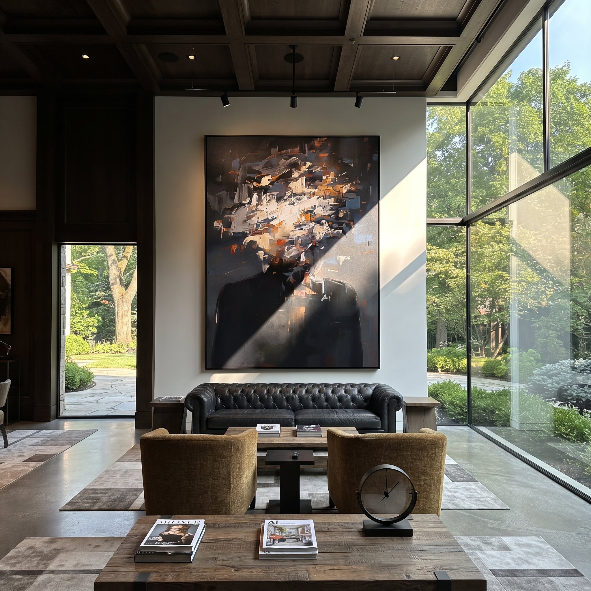 Blue Ochre Clouds Gather presented above a contemporary console