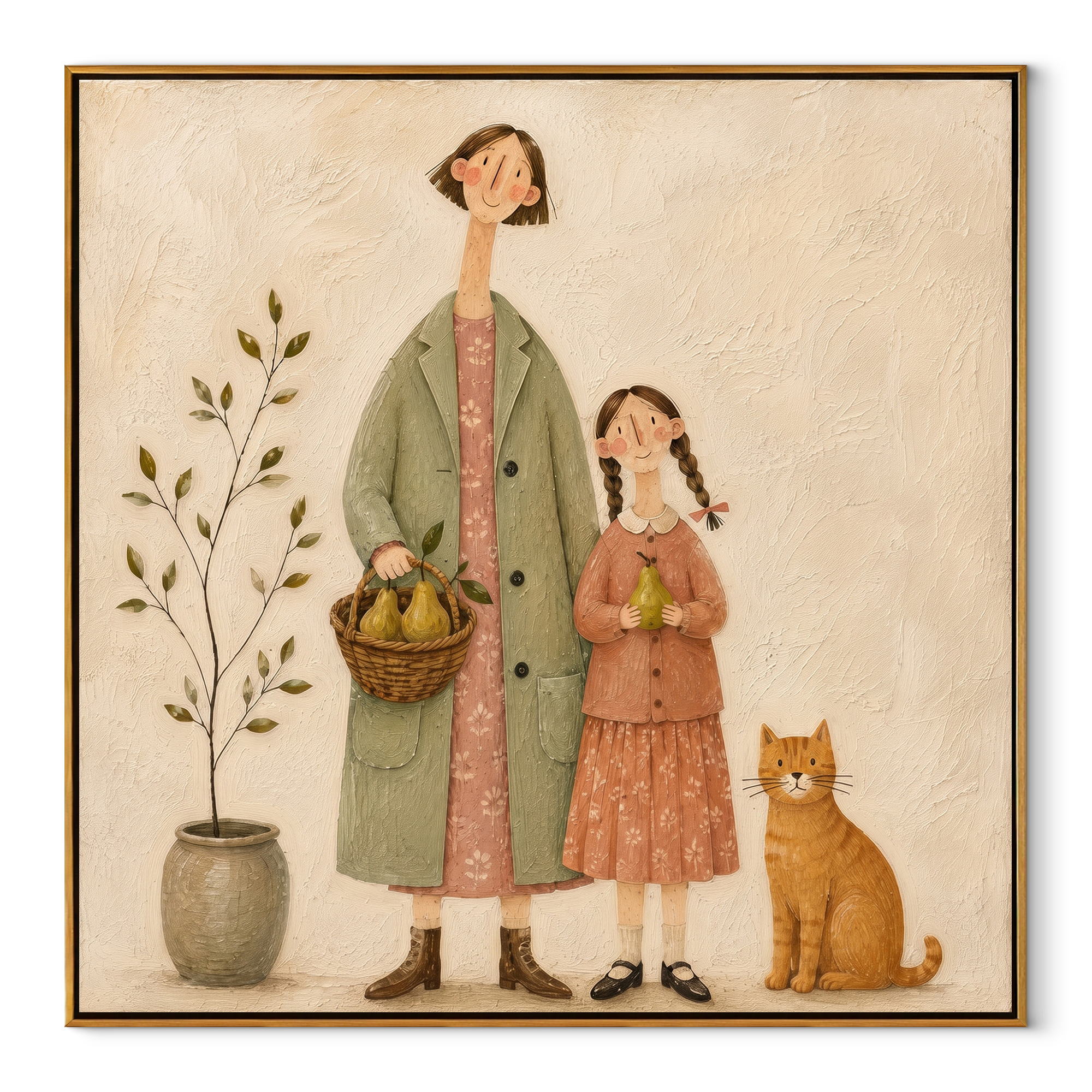 Long Stride Carries Bags textured figurative painting, square canvas artwork