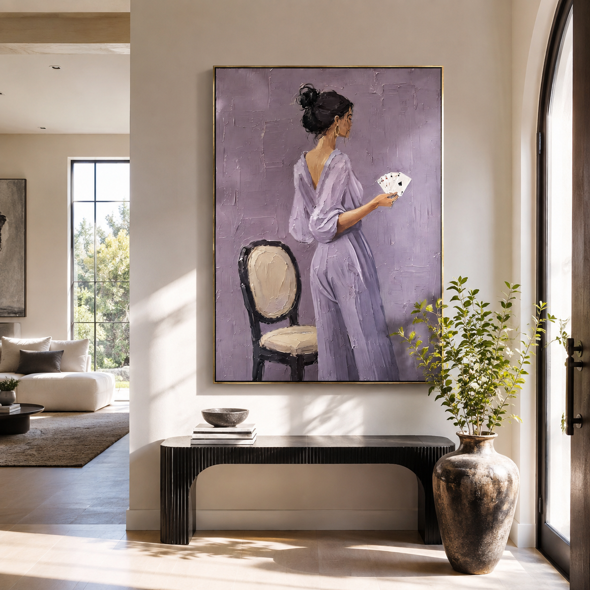 Lavender Suit Holds Cup displayed as a Retro Modern room focal point