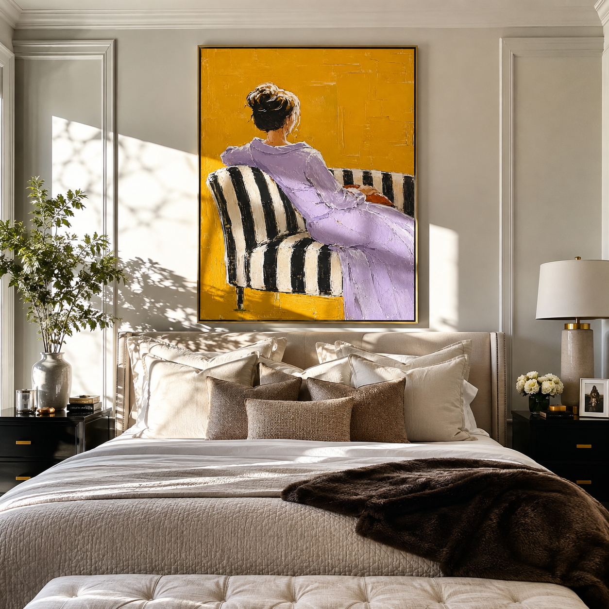 Lavender Dress Faces Away displayed in a warm contemporary interior